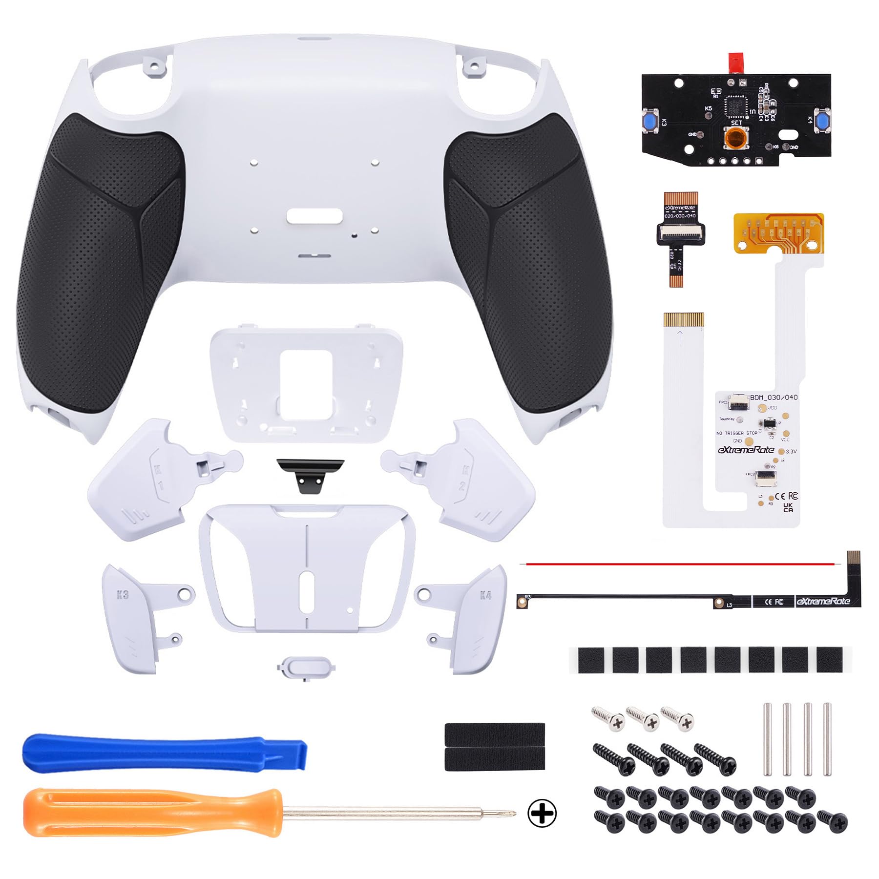 eXtremeRate Programmierbar RISE4 Remap Kit für ps5 Controller BDM-030/040/050, Remapper Board & Gummiert Grips Rücken Gehäuse/Case & Back Paddles Buttons für ps5-Schwarz&Weiß
