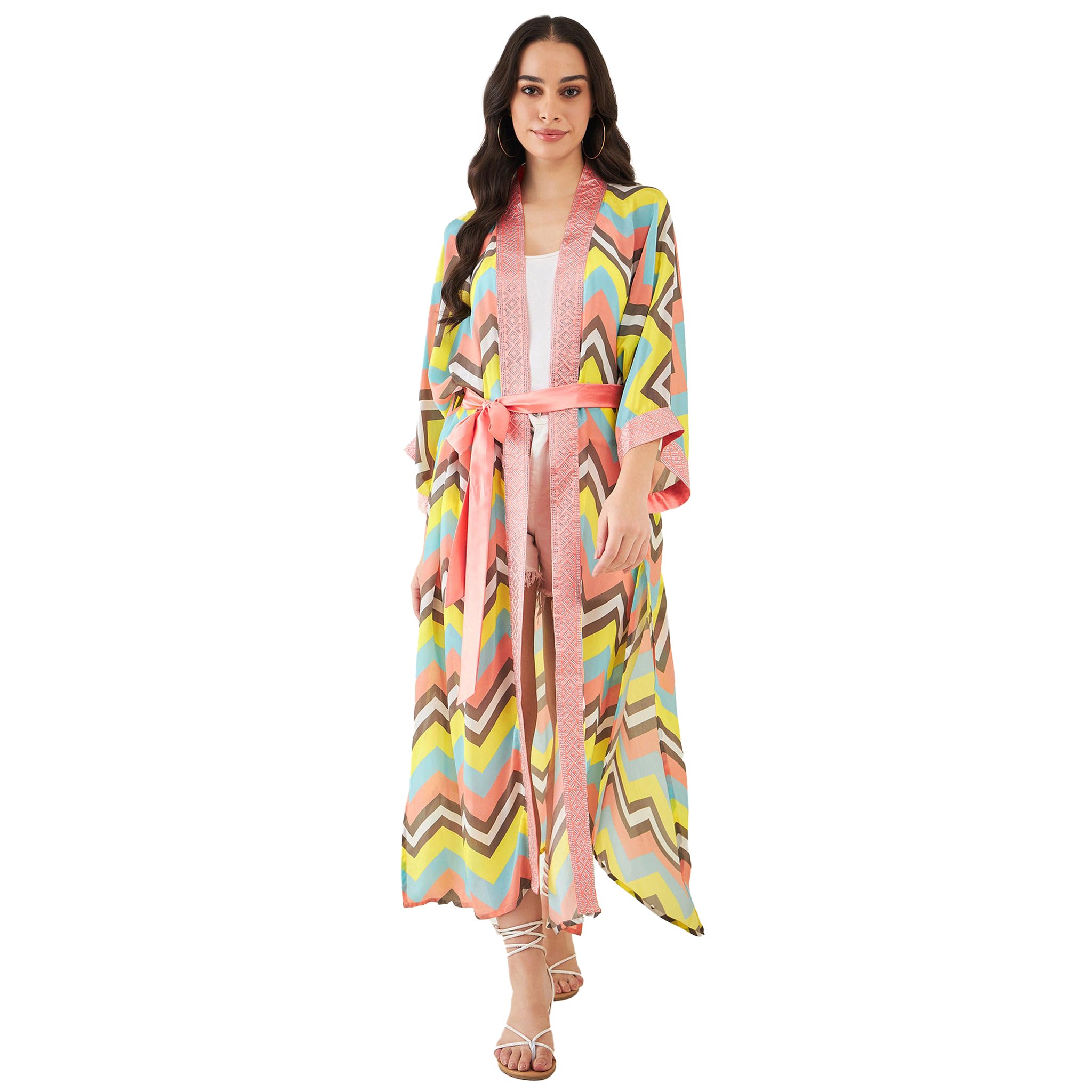 Peach and Yellow Cover-Up in Viscose Crepe for Women by Ramola Bachchan-image-7