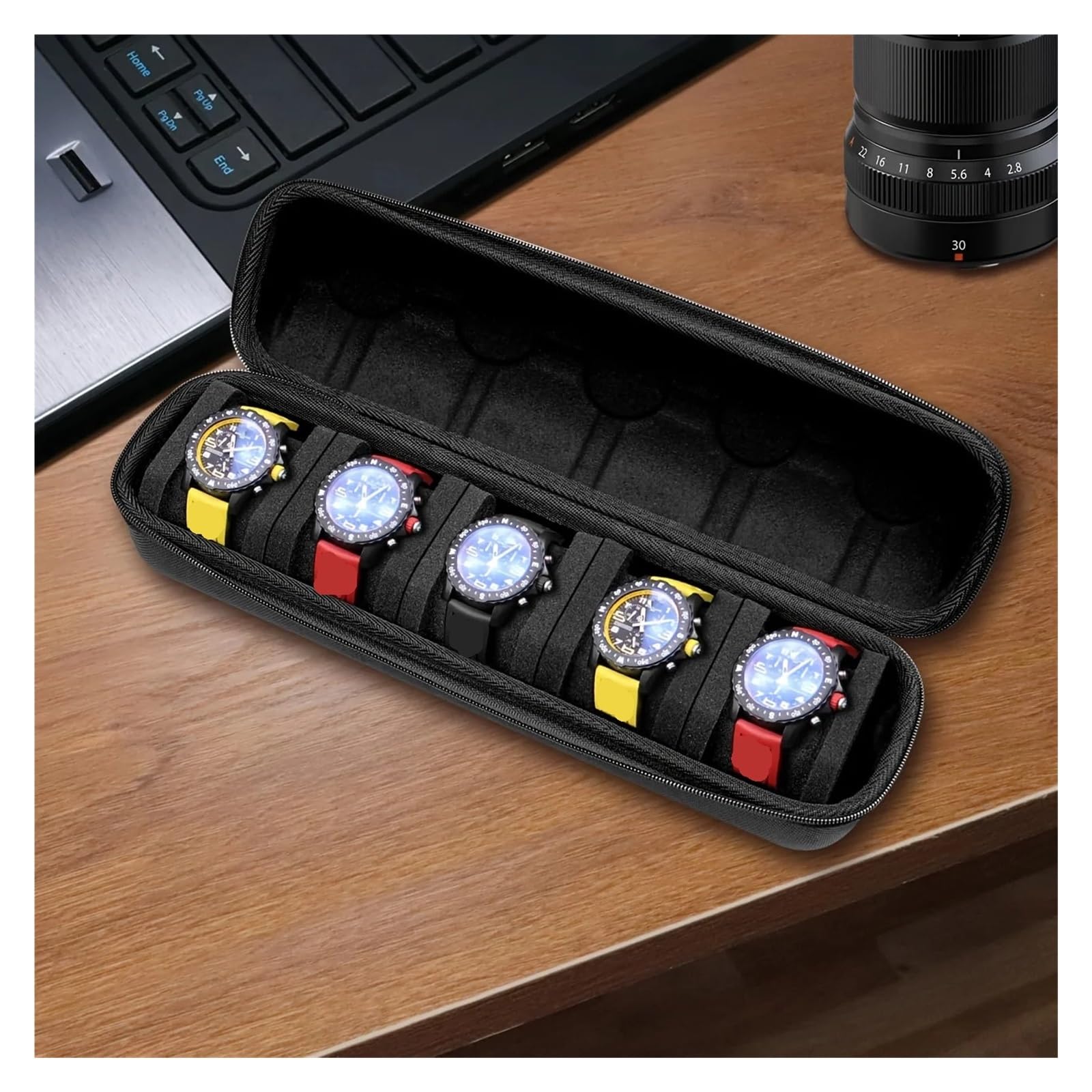 Hartschalen-Reiseetui for Uhren mit 3/5 Steckplätzen, Aufbewahrungsbox for Uhrendisplays, Hartschalen-Organizer großer Kapazität, geeignet for die meisten zur Aufbewahrung von Uhren(Red- 3 Slots)