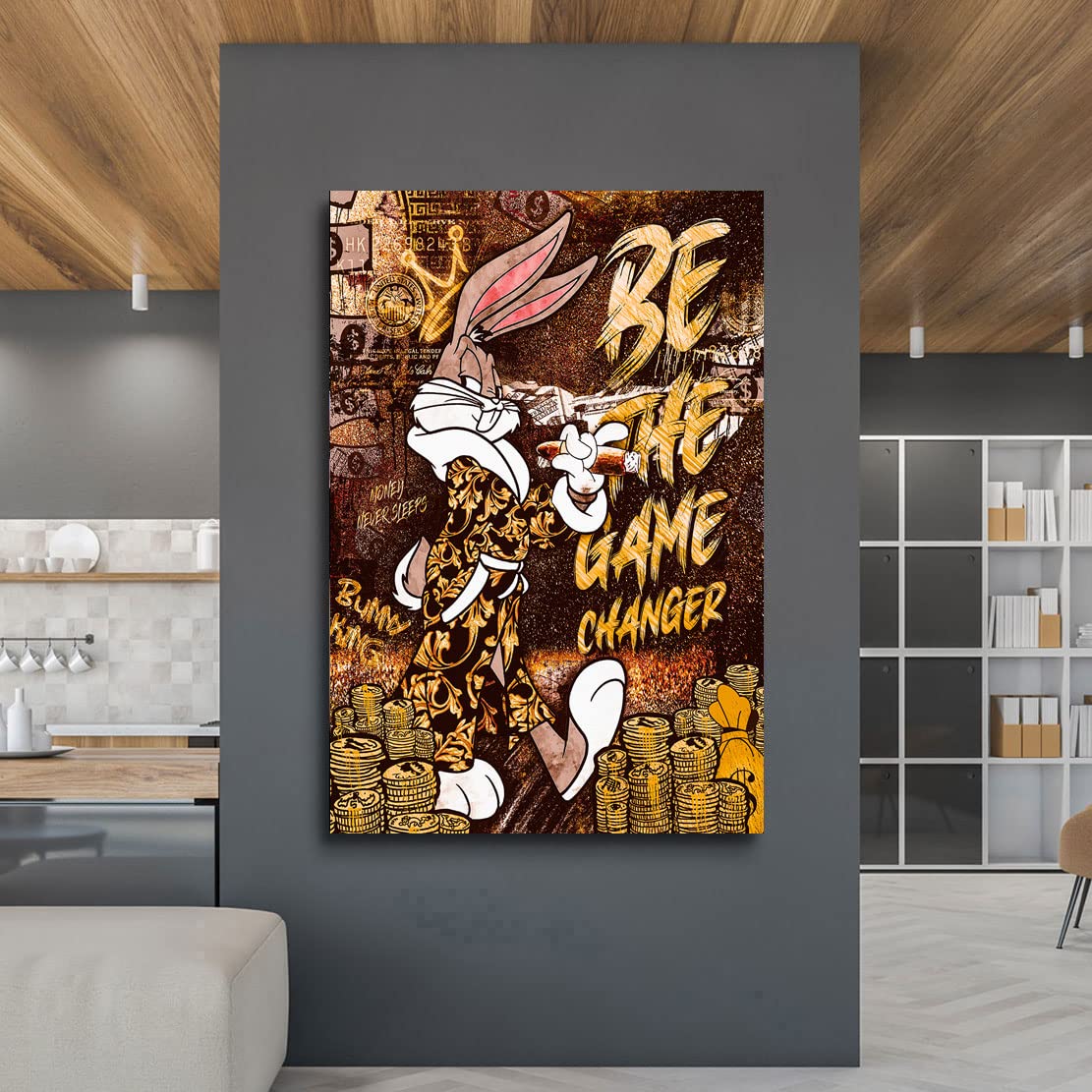 Kunstgestalten24 Leinwandbild Mr. Bunny Game Changer Vintage Style Wandbild Kunstdruck Bar u. Lounge Übergrößen