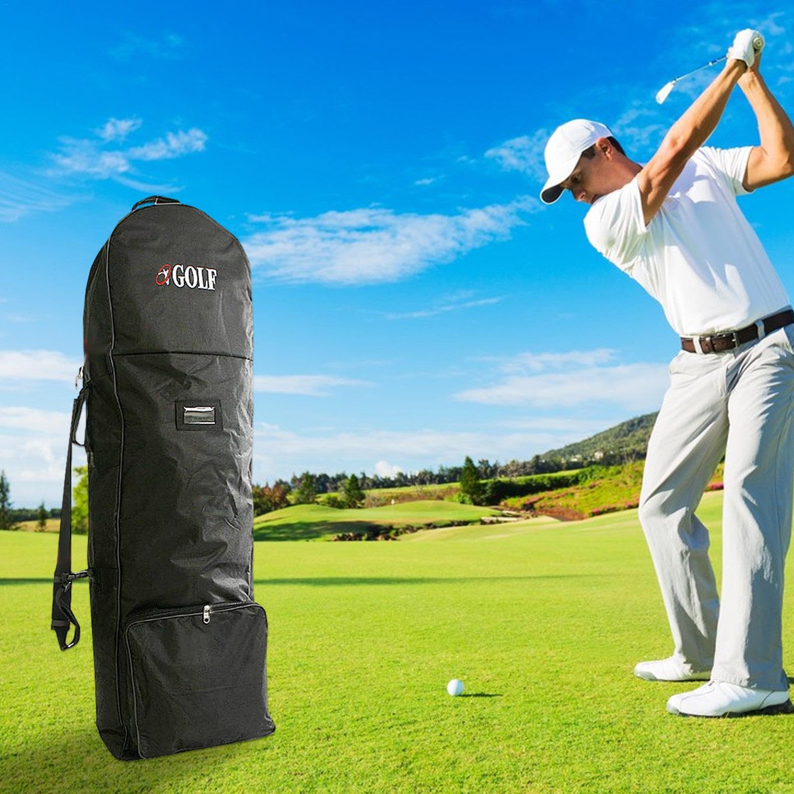 Borsa da viaggio da golf, compatibile con aereo, bagaglio a quadretti per viaggi aerei, copertura protettiva per sacca da golf con tracolla regolabile, borsa da golf con ruote per treni, metropolitane