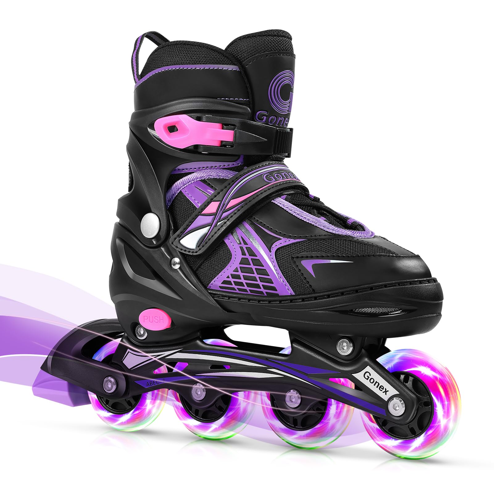 Gonex Rollers en Ligne Taille Réglable de 31 à 42 Roue Brillant pour Enfant Fille Garçon Femme et Homme Adolescent Débutant