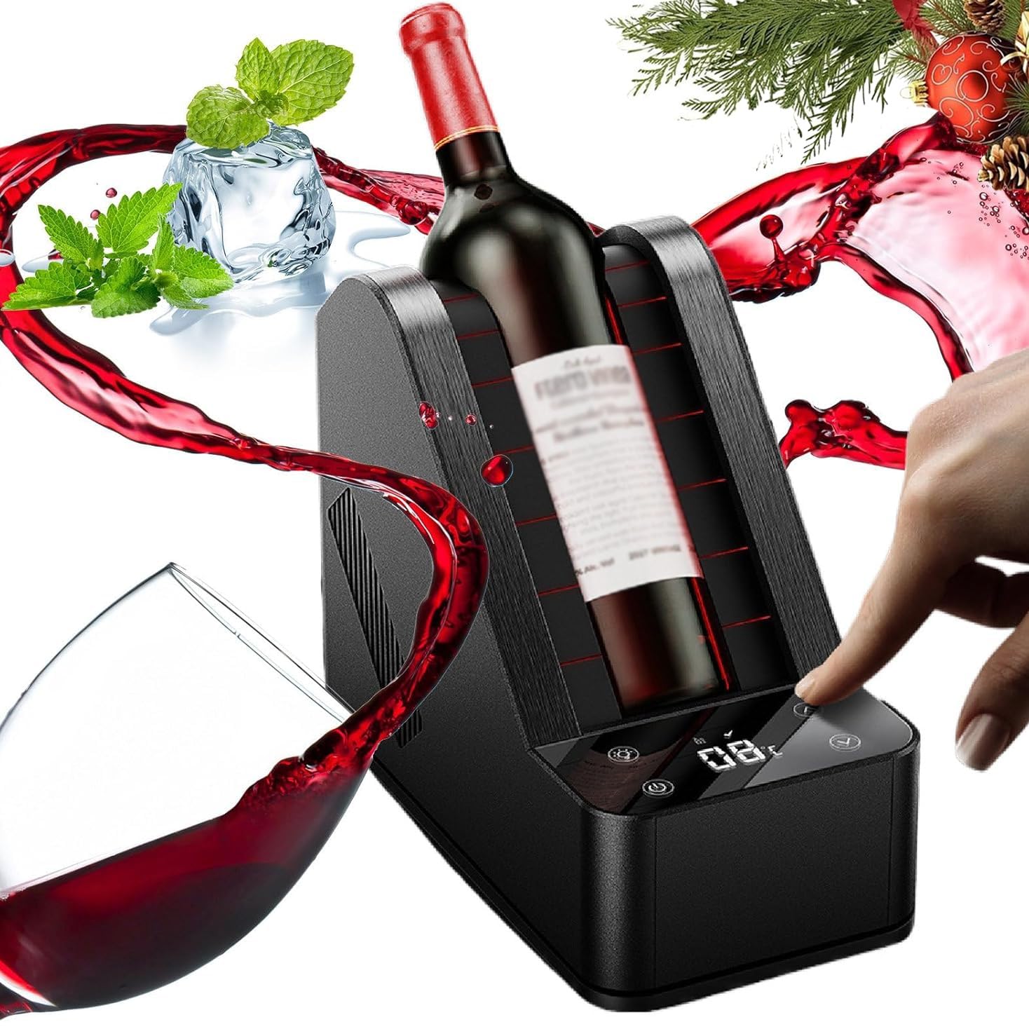 FHRKA Electric Wine Chiller,Single Bottle Wine Cooler with LED Touch Panel, Stainless Steel Iceless Cooler, 0-20°C Adjustable Cooling