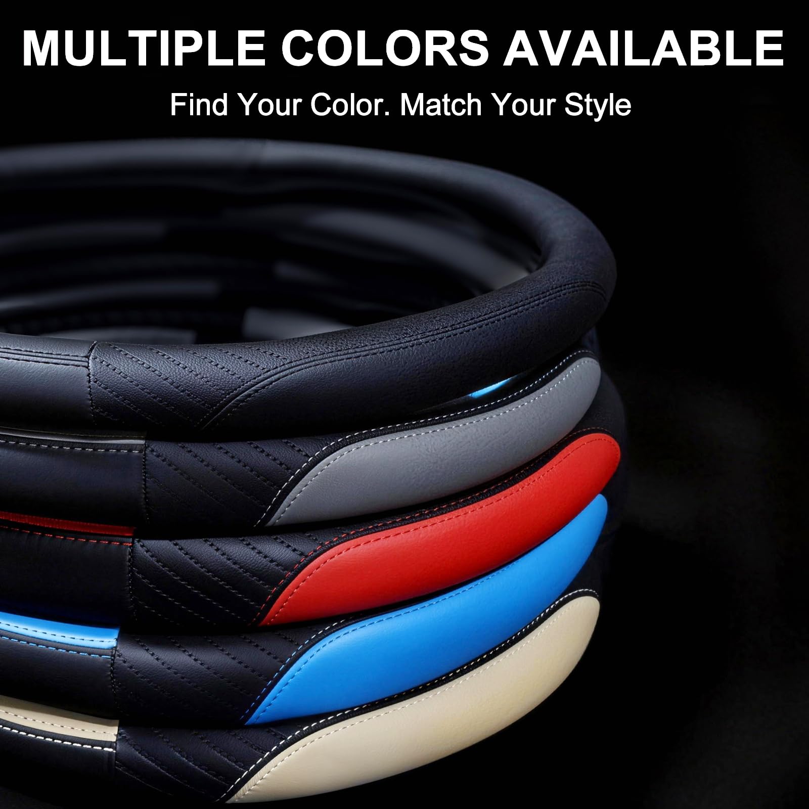 Car Steering Wheel Cover Leather - Soft Microfiber Steering Wheel Cover Universal Size M 37-38cm /14.5-15inch, Anti-slip, Breathable, Black — view 8