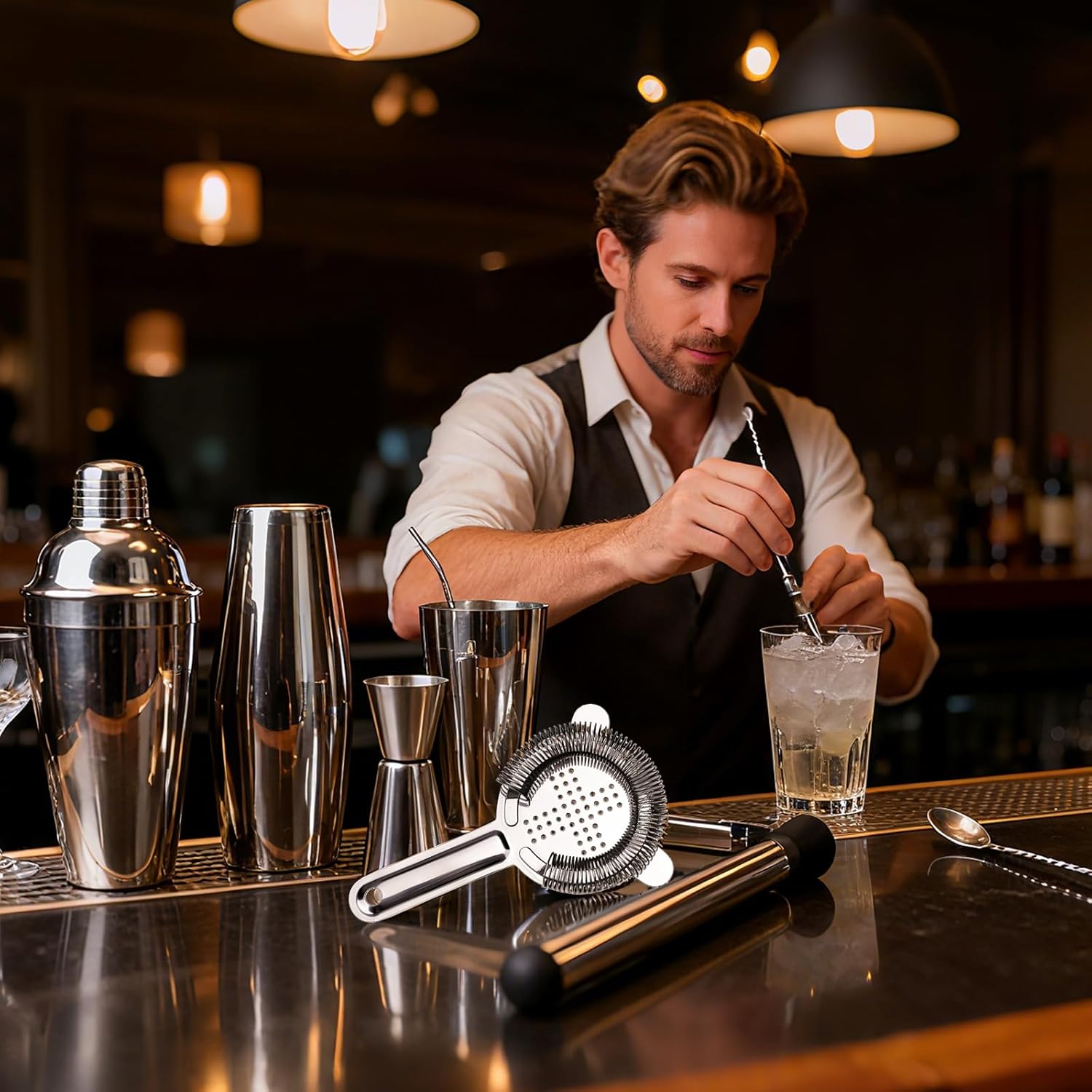 31Pcs Travel Bartender Kit–Bartending Kit with Bar Tools Bartender Accessories,Canvas Tool Bag–Professional Stainless Steel Bar Tools Set,Bar Set Cocktail Shaker Set for Home Cocktail Making,Camping - Image 5