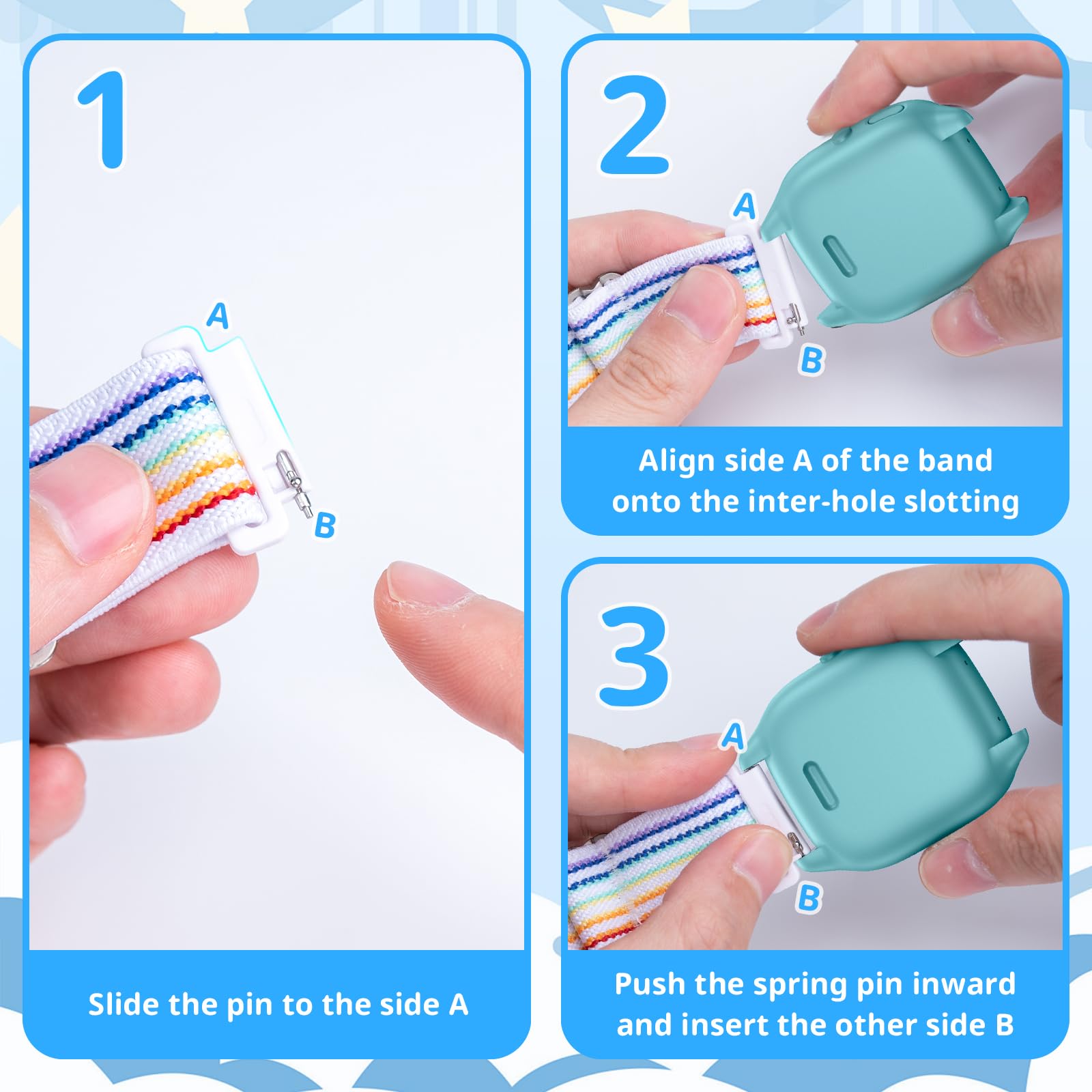 LETOID [Paquete de 3] Correa de repuesto para niños compatible con Gizmo Watch 3 2 1/Gabb Watch 3 2 1/Sync UP/Cosmo Watch, correa elástica suave transpirable de 20 mm de tamaño pequeño para niños y