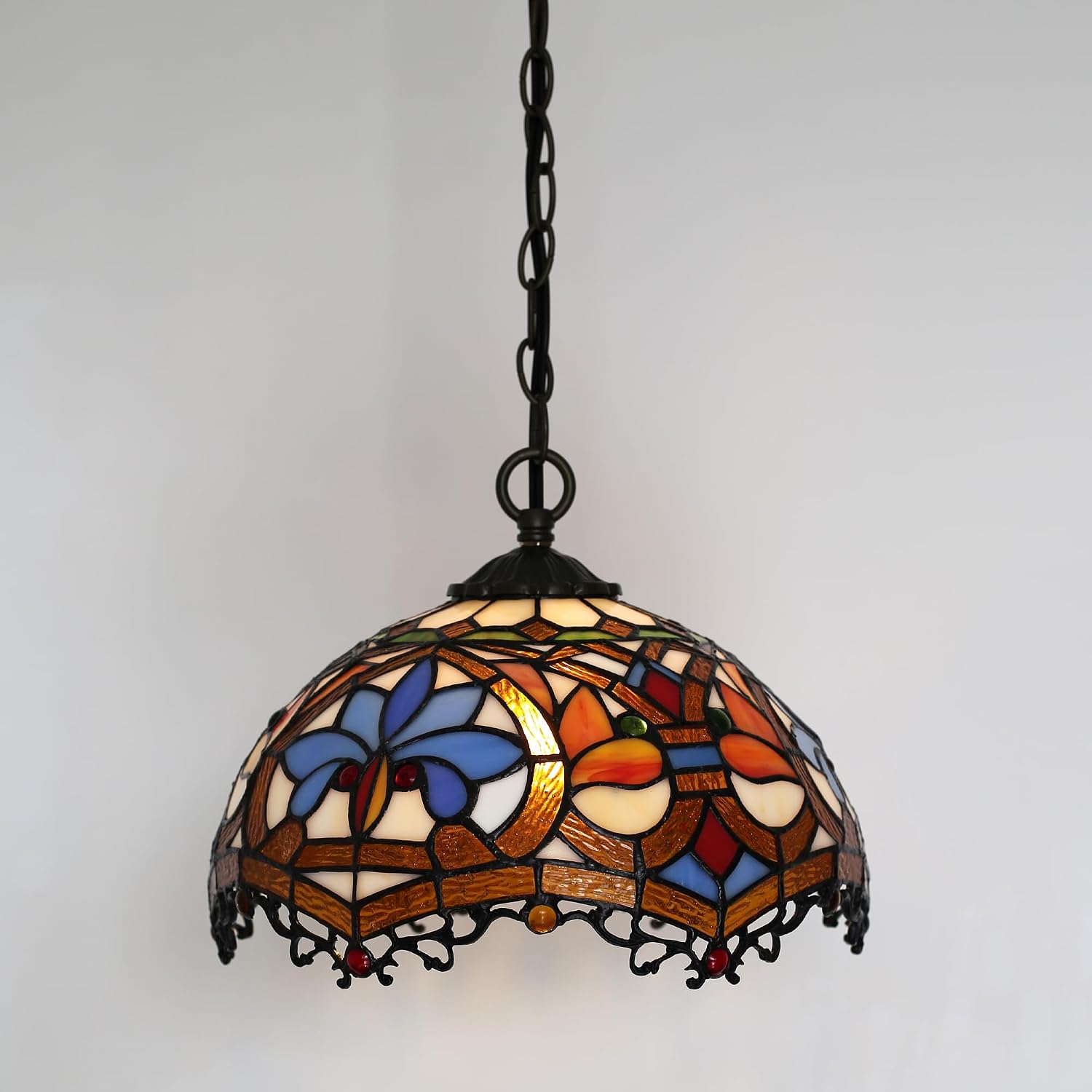 Tiffany Pendant Light Plug-in Stained Glass Hanging Lamp 12”x12”x181” Yellow Phoenix Tail Swag Light Vintage Lamp Decorative Lighting for Dining Room Living Room Kitchen Hallway