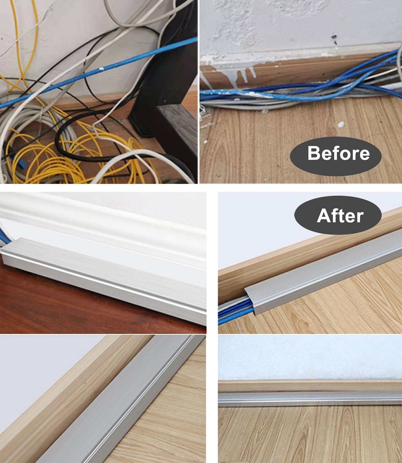 MLYAYE Large Wall/Floor Mounted Cable Organizer Raceway, Metal Household Corner Wire Protector Channel - Rectangle Non-Slip Safety Power Electric Cord Shield Cavity Troughs((1.18x0.59in) 30x15mm)