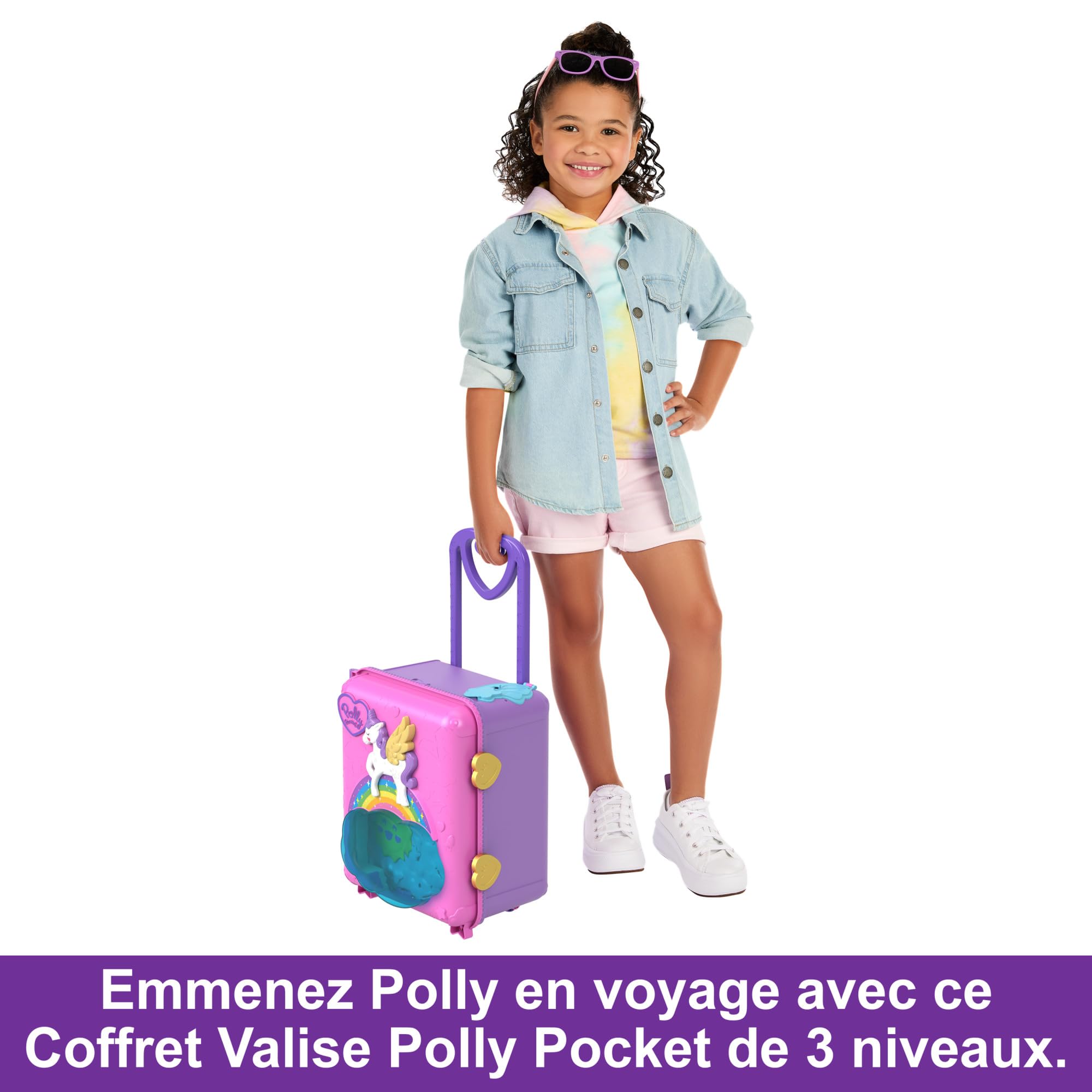 Polly Pocket Coffret Valise Pollyville, Jeu Valise Touristique avec 5 Zones De Jeu, Comprend 4 Figurines Et 1 Véhicule Pocket, Plus 25 Accessoires Inclus, Jouet pour Enfant de 4 Ans et Plus, HKV43