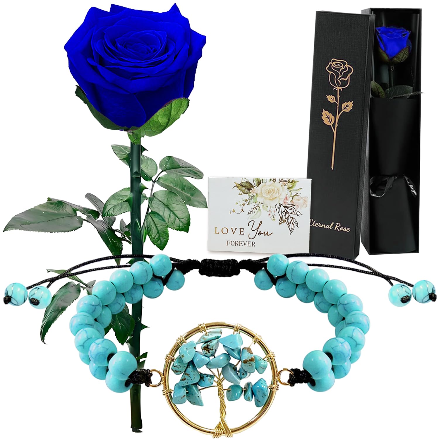 Ewige Rosen Geschenke für Frauen,Echte Konservierte Rose Einzeln mit Stiel,Blau Infinity Rosenstrauß Geschenkbox,Romantisches Blumen zum Jahrestag Valentinstag Geburtstag Weihnachtstag Muttertag