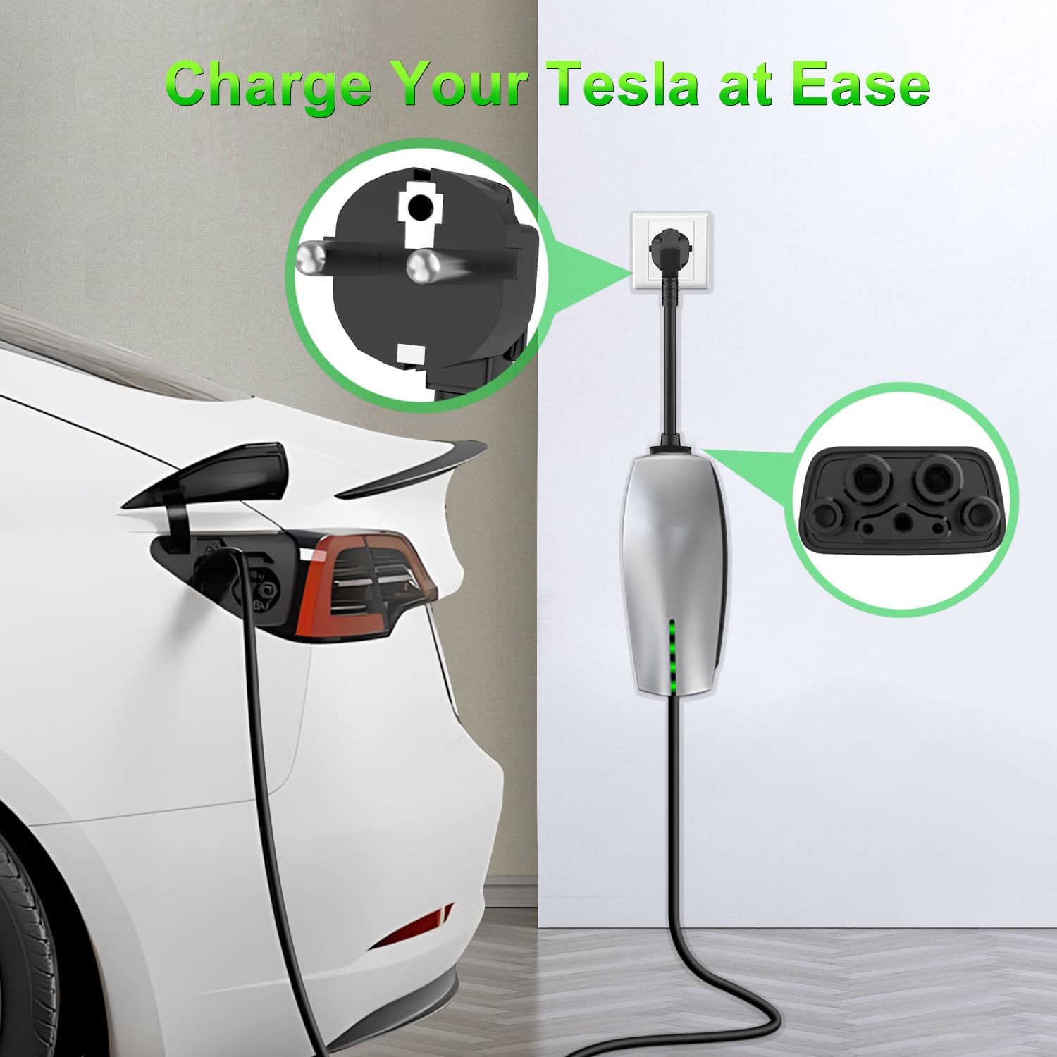 Adattatore Schuko EU, adattatore Trail 16A per Tesla Gen 2 UMC, lunghezza cavo 30 cm, compatibile con Tesla 3/S/X/Y, perfetto per viaggi su strada