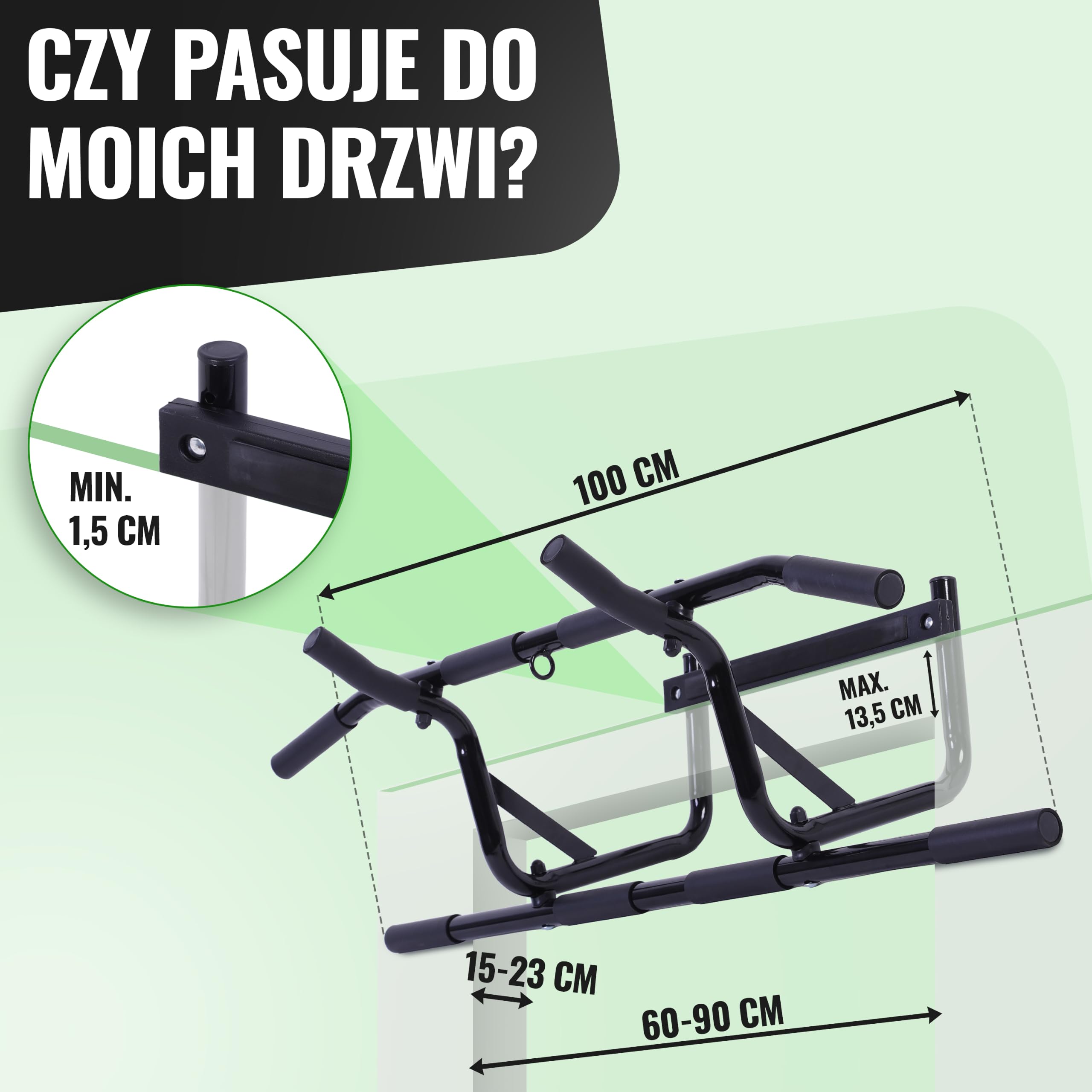 AthleticPro Sbarra per Trazioni da Porta senza Forare – Pull Up Bar Rialzata fino a 140 kg – 4 Impugnature Antiscivolo, Protezione Telaio fino a 90 cm – Include Banda Elastica per Home Workout