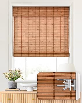 LazBlinds No Drill Bamboo Roman Shades, 53"x64", Wood
