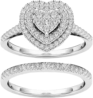 Rings for Women, Rings for Teen Girls 2Pcs/Set Ring Attractive Decorative Alloy Delicate Heart Shape Rhinestone Women Bridal Ring Mens Rings for New Year Gift Valentine's Day Gift - Silver US 10