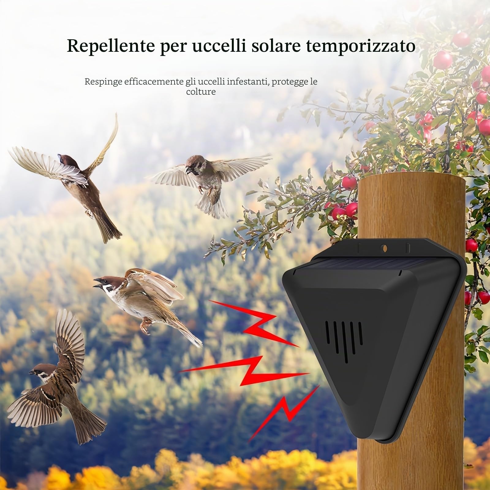 3 Pack Solar Power Uccello allarme repellente IP55 impermeabile 360 ° protezione completa suoni multipli forte deterrente uccelli dalla vostra proprietà Adatto per giardino all'aperto cortile