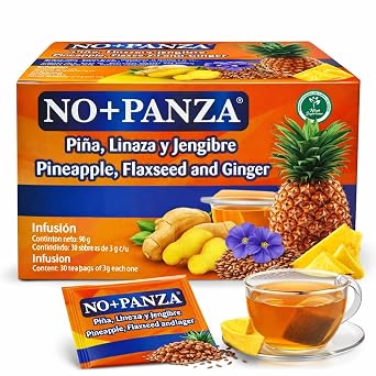 Herbal Tea by High Supreme 30 Tea Bags,Ginger, Pineapple, Cinnamon & Flaxseed 100% Natural,Vegan, Caffeine-Free InfusionTraditional Herbal Blend Te Jengibre,Pina,Canela y Linaza PANZA.
