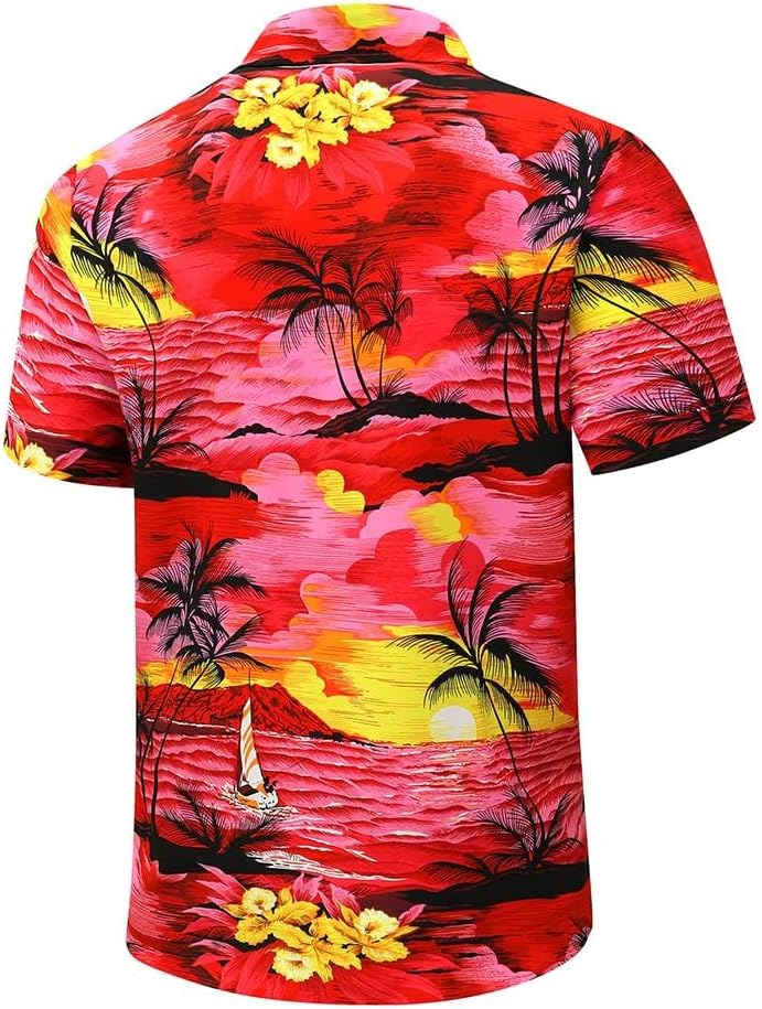 Miniatura 4 de SheLucki - Camisa hawaiana para hombre, unisex, estilo informal, manga corta, con botones y estampado de sombra de palmeras, para el verano y la