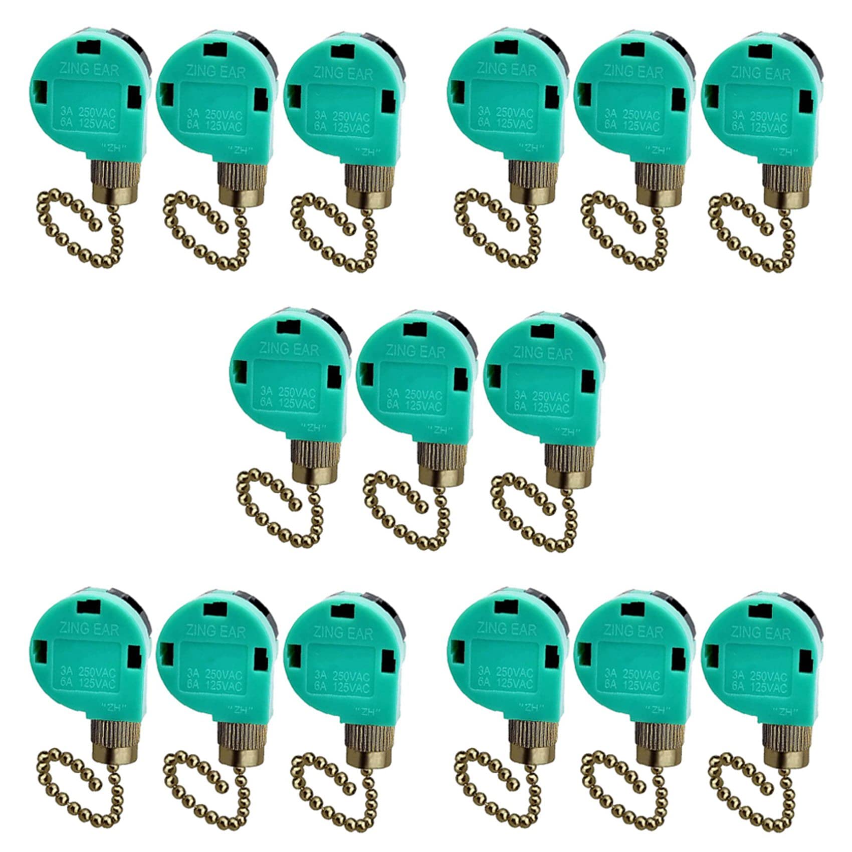 Jnchdghwa Green&Copper 15 Pack Ceiling Fan Switch 3 Speed 4 Wire Ze-268S6 Fan Pull Chain Switch Replacement Speed Control Switch