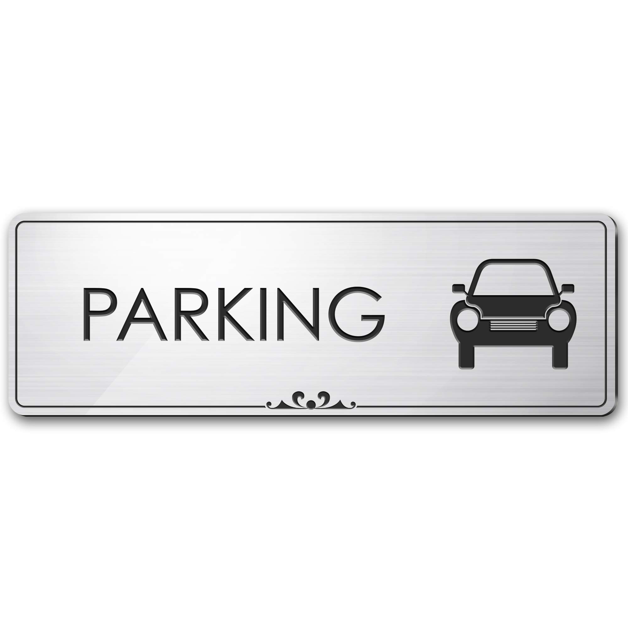 Parking Sign, Brushed Silver, Engraved, 3" x 9", Fade Resistance, Indoor/Outdoor Use, USA MADE By My Sign Center