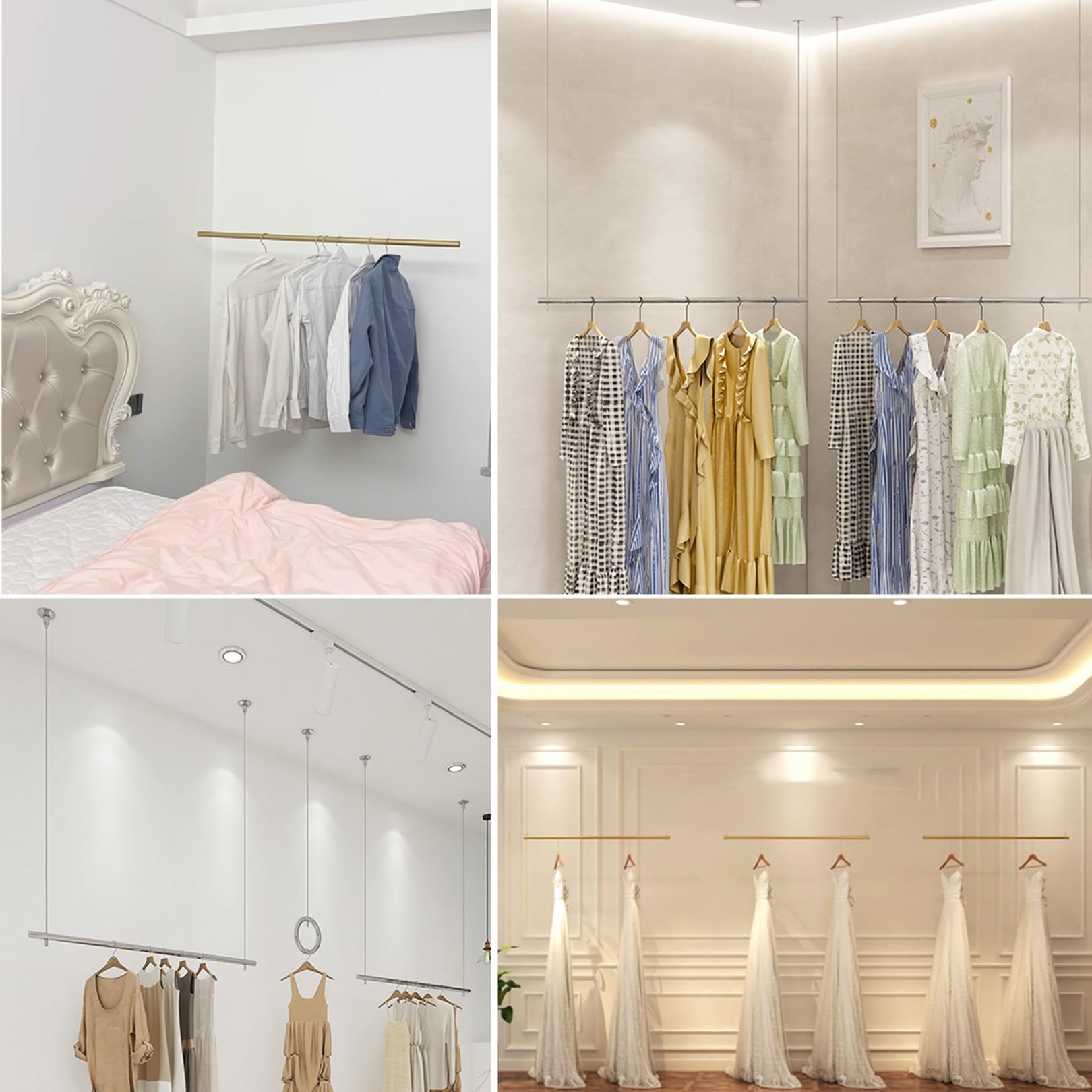 Appendiabiti da soffitto regolabile in altezza, barra appendiabiti per negozi e camere da letto, scaffale versatile da appendere per centri commerciali e uso commerciale (argento)