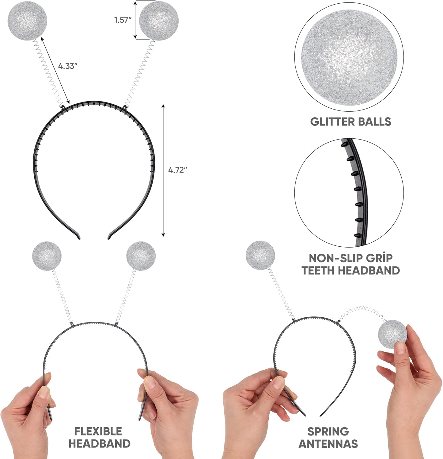 Funcredible Pink & Silver Alien Antenna Headbands with Glitter – Intergalactic Costume Headpiece Set – Space Costume Accessories for Cosplay, Festivals & Photo Shoots (2 Pack) - Image 2