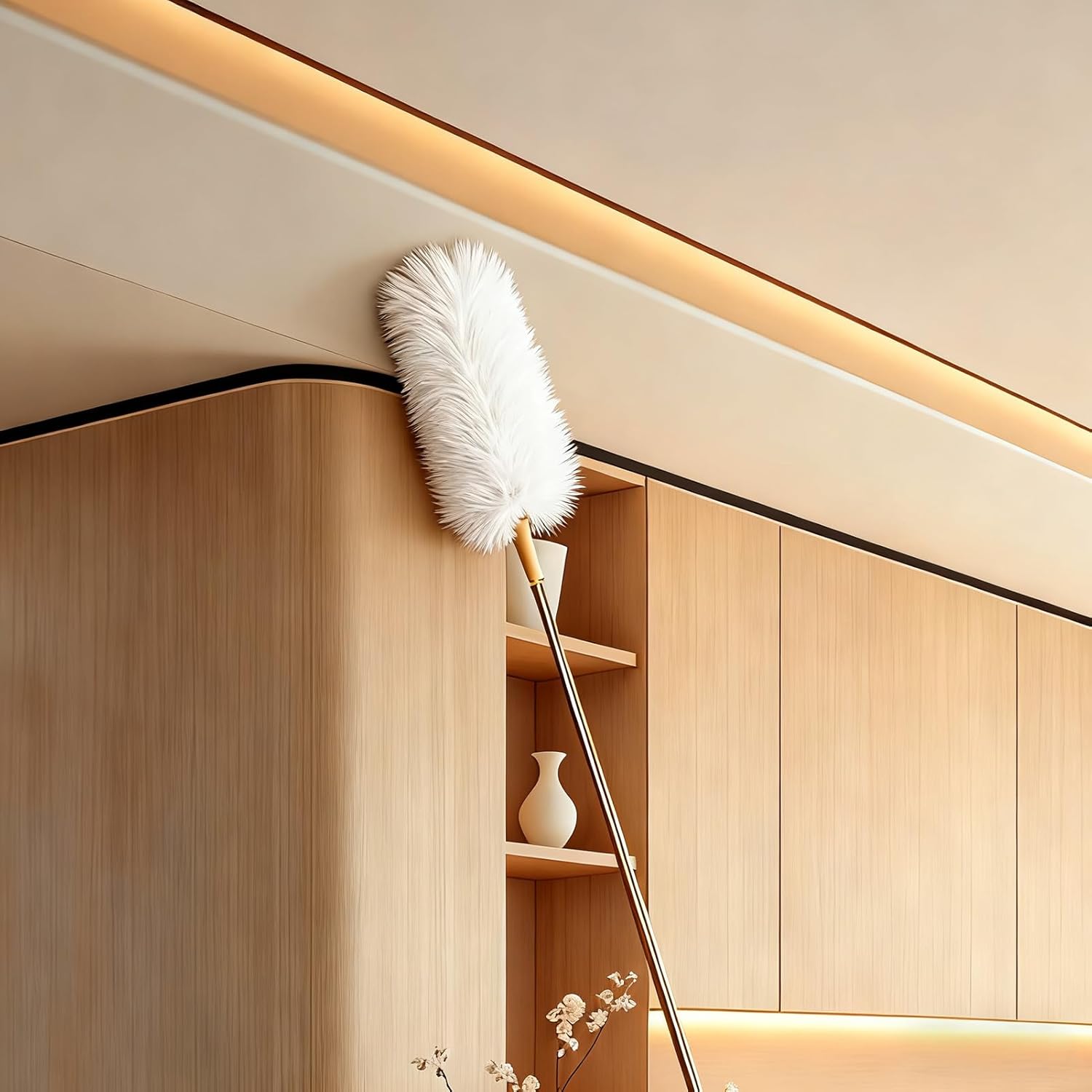 White Lambswool Extendable Duster, 32-98 Inch Bendable Wool Head with Anti-Static Properties and Stainless Steel Extension Pole for Ceiling Fans, High Walls, and Roof Dusting(Two Pack)