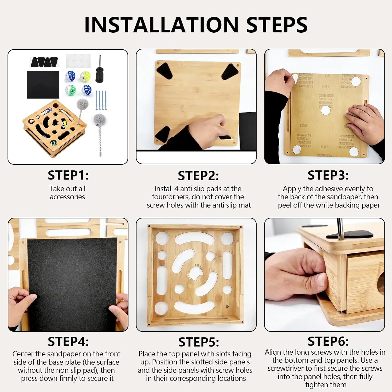 Cat Nail File Enrichment Box, Cat Scratch Puzzle Box, Wooden Nails Files Scratcher for Indoor Cats