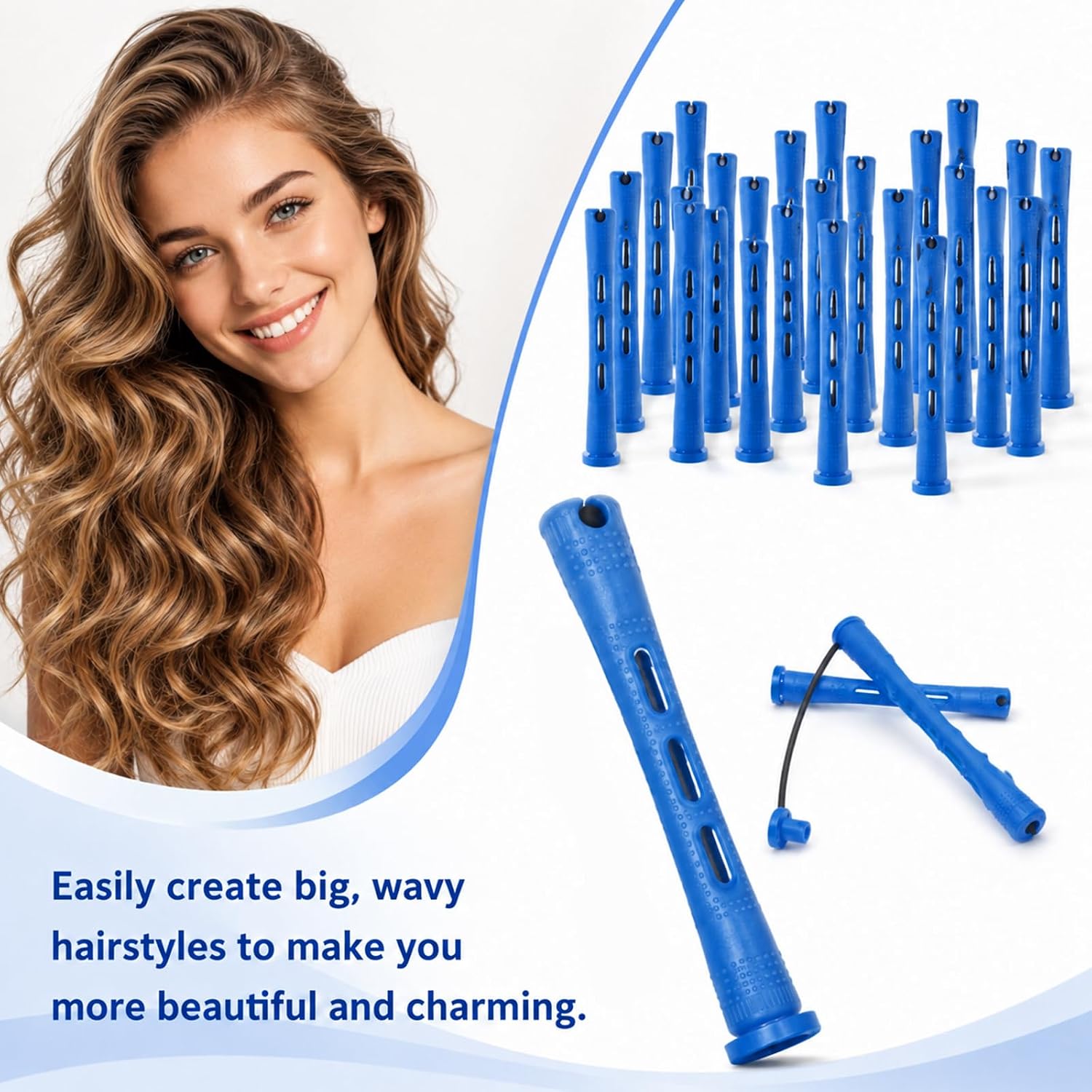40 Pcs Small Perm Rods, Plastic Cold Wave Hair Perm Rollers Curling Rods for Short & Long Hair, Hair Rollers for Women Girls Hairdressing Styling Tools (Blue)