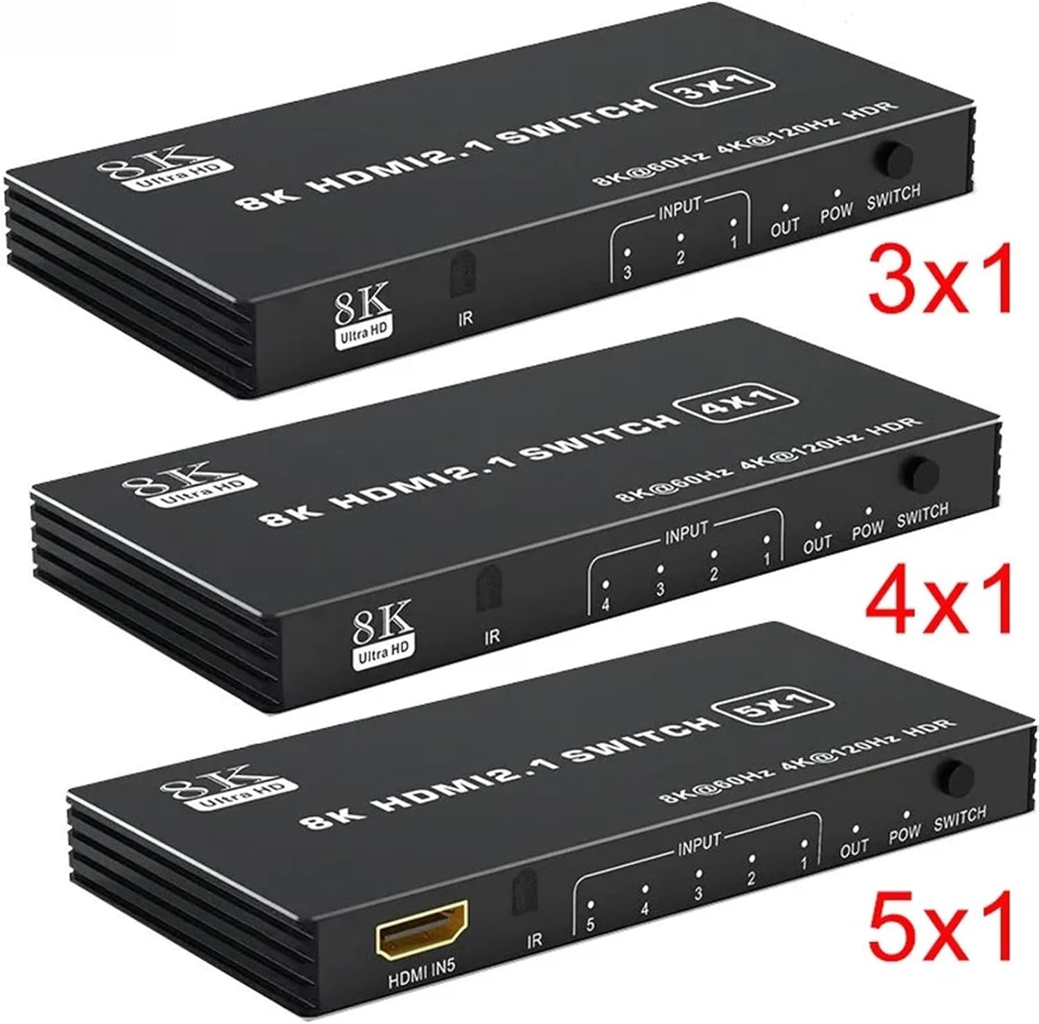 8K 60Hz HDMI2.1 3x1 4x1 5x1 Switch 4K 120Hz HDMI Switch HDR 3 4 5 in 1 Out Audio Video Converter for Xbox PS5 PC to TV Projector(8K 5x1)