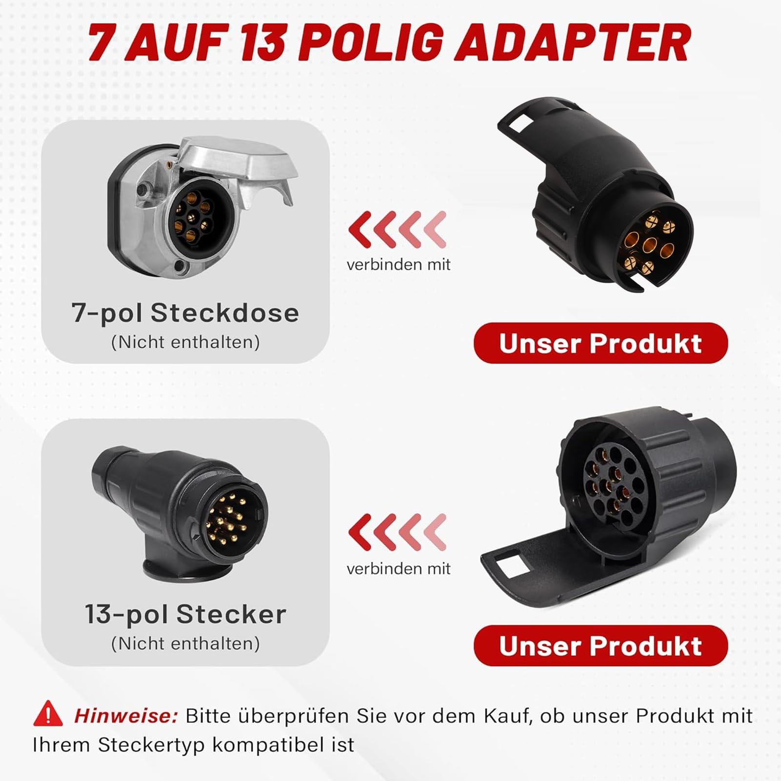 7 Pin do 13 Pin i 13 Pin do 7 Pin Przyczepy Gniazdo Elektryczne Zestaw Adapterów do Holowania Przejściówka do Gniazda dla Ue Wtyczki Przyczepy
