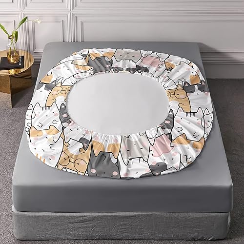 Miniatura 5 de QOOMO Juego de sábanas Kawaii para niños, tamaño matrimonial, con bolsillo profundo de 16 pulgadas, diseño de gato de dibujos animados, suave y