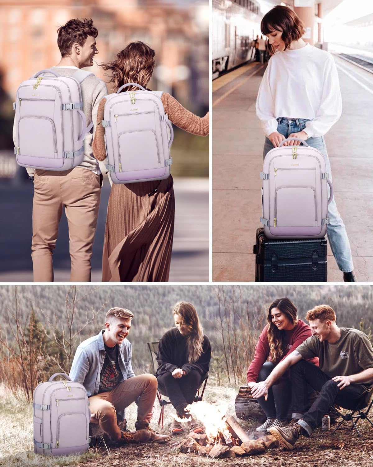 LOVEVOOK Travel Backpack For Women, 40L Carry On Backpack Flight Approved, TSA Personal Item Travel Bag Fits 17 Inch Laptop, Business Weekender Overnight Waterproof Daypack With 2 Cubes, Light Purple - Image 9