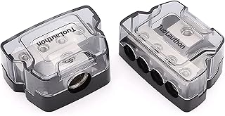 2PCS 4 Way Power Distribution Block 1x 0/2/4 Gauge in / 4x 4/8/10 Gauge Out Nickel Plated Car Audio Splitter Amp Distribution Connecting Block