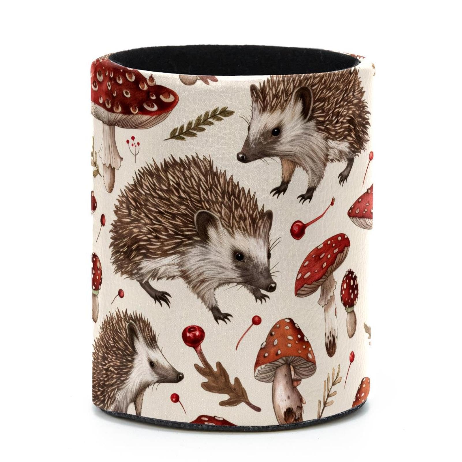 VAPOKF Round Pencil Holders for Desk, Hedgehogs Mushrooms Pen Holders Pen Pot Makeup Brushes Storage Desktop Stationery Supplies Organiser for Home Office