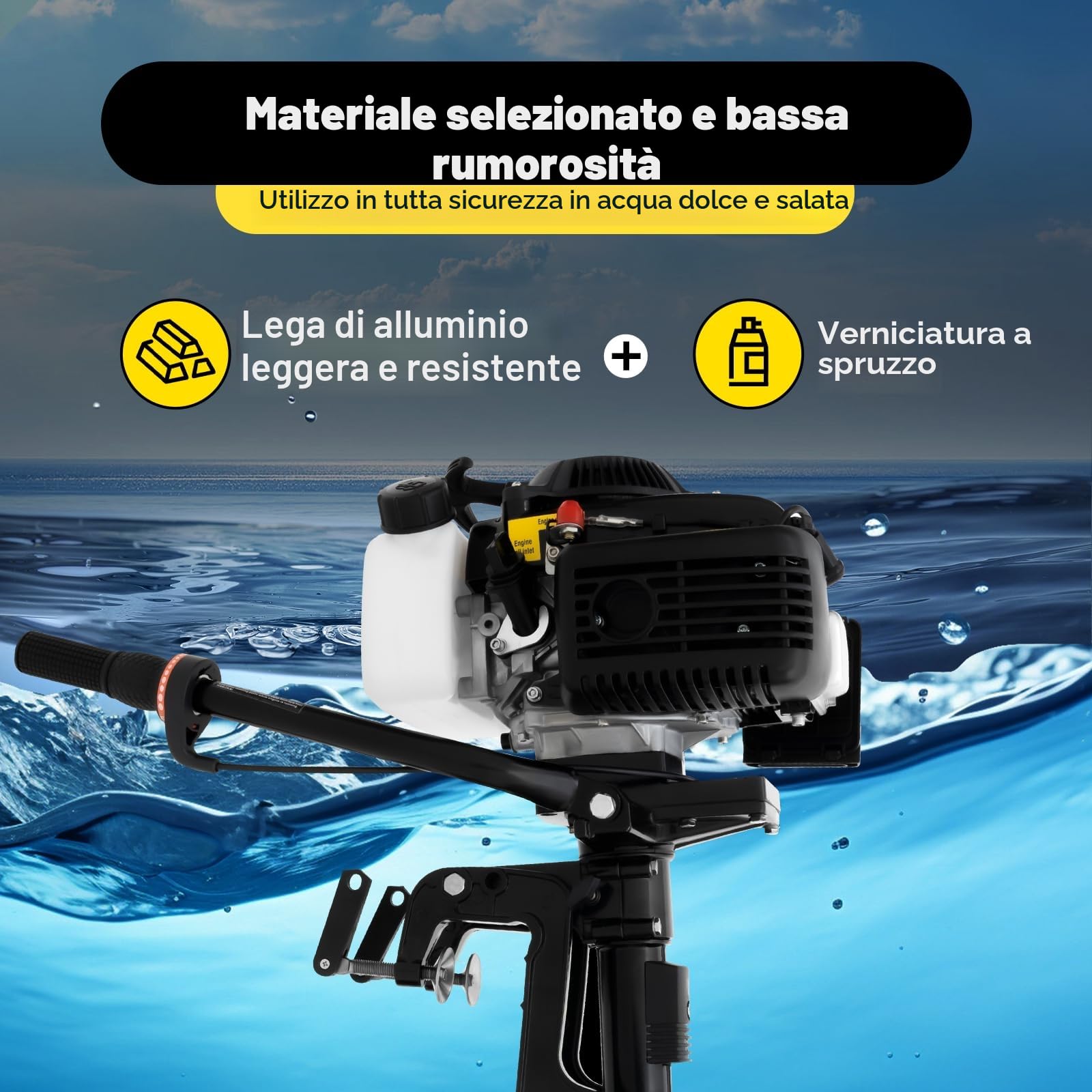 4 tempi fuoribordo 4 CV, 4800 W con sistema di raffreddamento ad aria, funzione di sterzo a 360 gradi, motore per barche gonfiabili, barche e barche da pesca