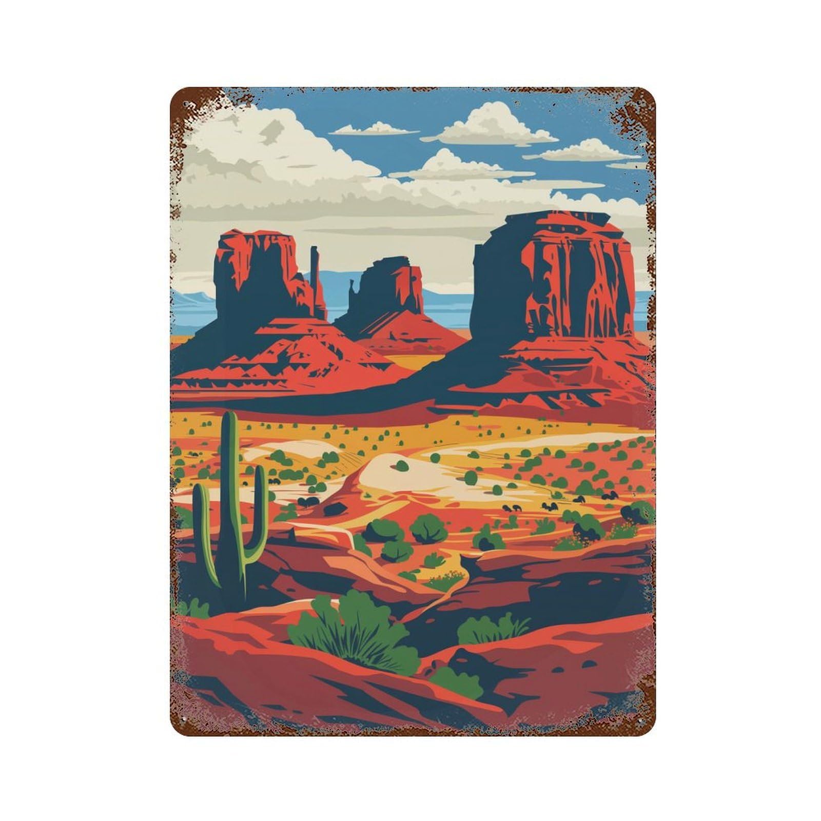 Monument Valley Landscape Weathered Tin Sign 15.7"x11.8", Ideal for Basement, Hobby Room And Garage Decor