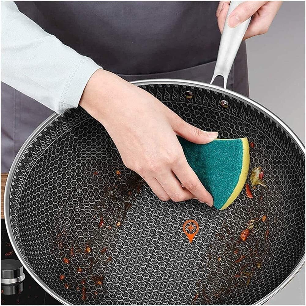 Wok antiaderente in acciaio inox a nido d'ape, pentole esagonali a nido d'ape, fondo piatto adatto a induzione, diametro pentola: 34 cm