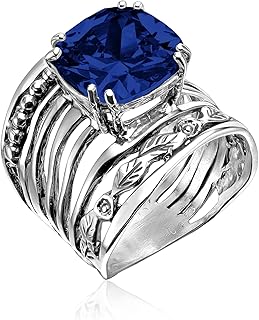 JEAN RACHEL JEWELRY 925 Sterling Silver Ring with 12mm Cushion Shaped Cubic Zirconia Vintage Design - Hypoallergenic, Lead & Nickel Free - Artisan Handcrafted Statement Rings for Women