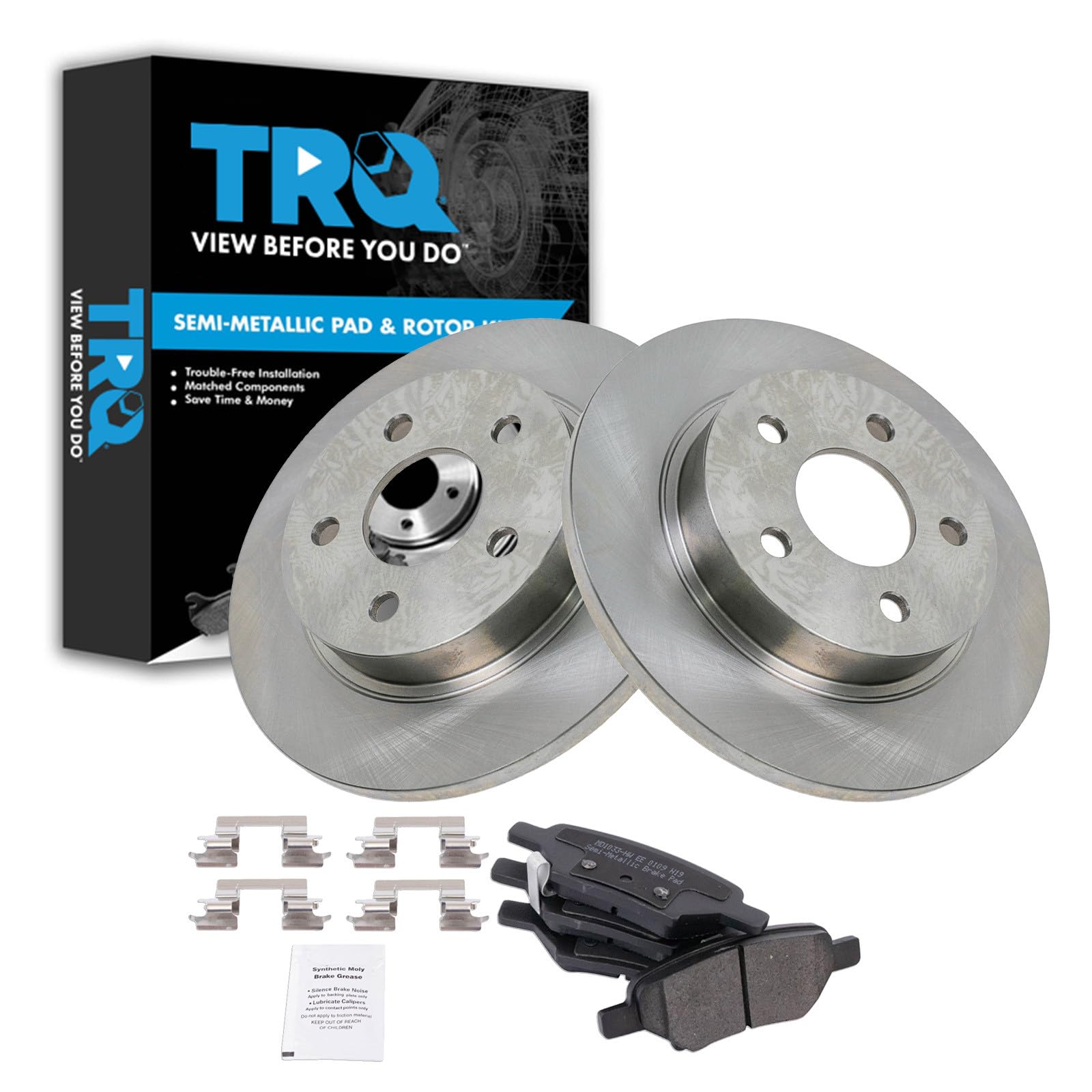 TRQ Rear Brake Pad and Rotor Set Semi Metallic Solid Rotors