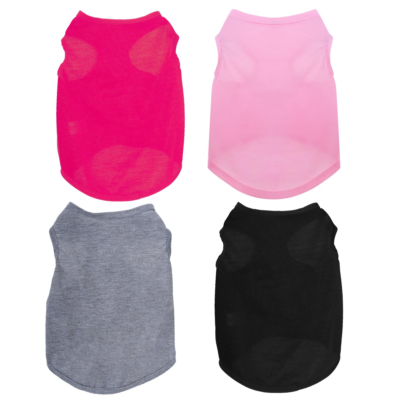 Photo 1 of 4 Pcs Cat Shirts Solid Color Dog Clothes Summer Sleeveless Pet T Shirts for Small Pet Dogs Cat (Black,Pink,Grey,Rose red, Large)