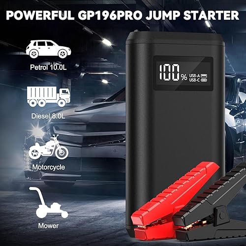 Miniatura 3 de GREPRO Arrancador de batería de automóvil, 3000 A portátil para motores de gasolina de hasta 10 L o 8.0 L diésel, caja de arranque de 12 V con