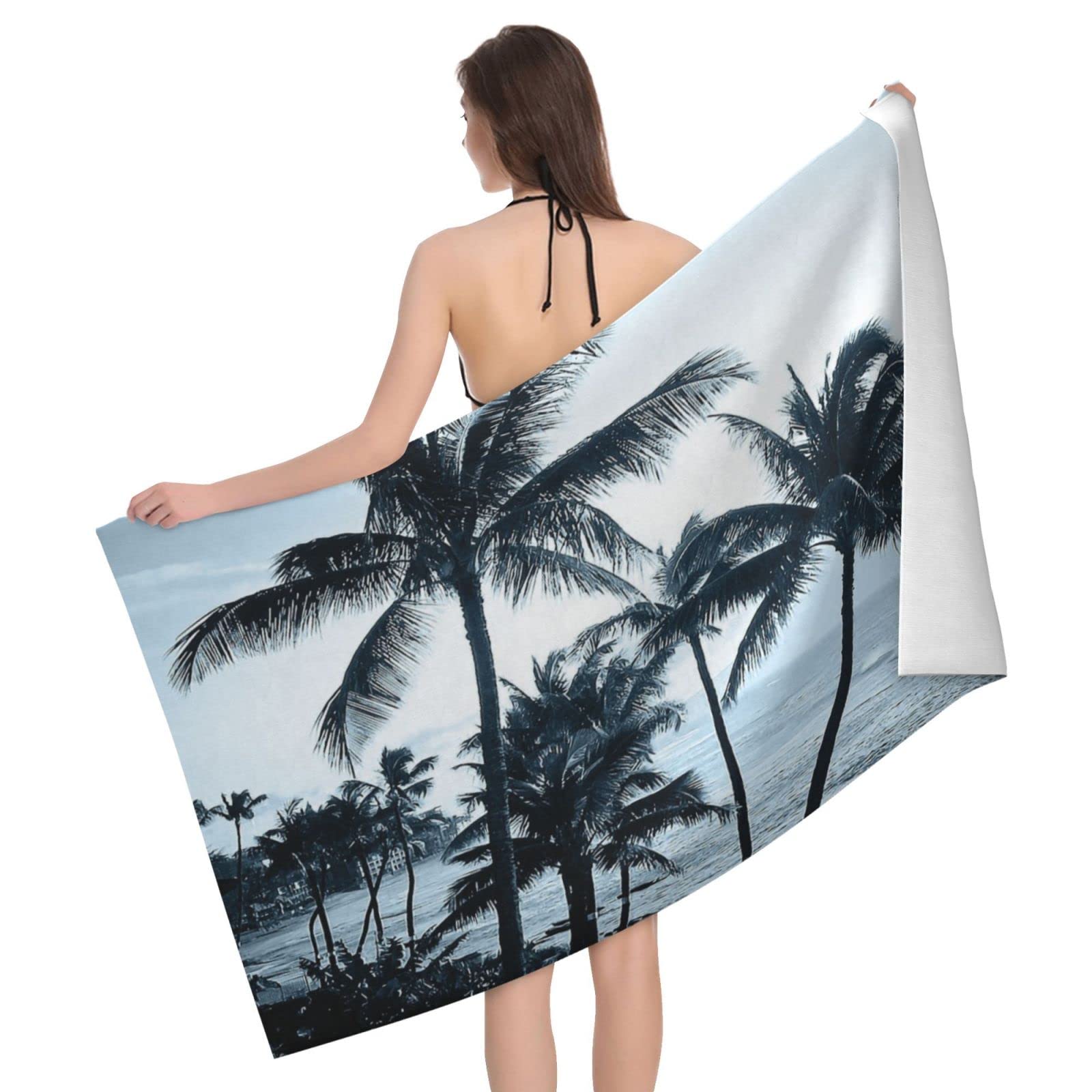 Lawenp Hawaiian Coast Plam Tree Beach Towel, Lightweight Sand Free Quick Dry Microfiber Absorbent Bath Towel for Kids, Adults, Swimming, Bath, Yoga, Pool, Travel, Camping 32"X52"