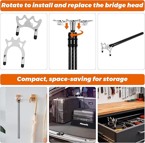 Miniatura 8 de Palo de puente retráctil de fibra de carbono 3K con cabezales de puente de metal extraíbles, soporte profesional de billar con bolsa de