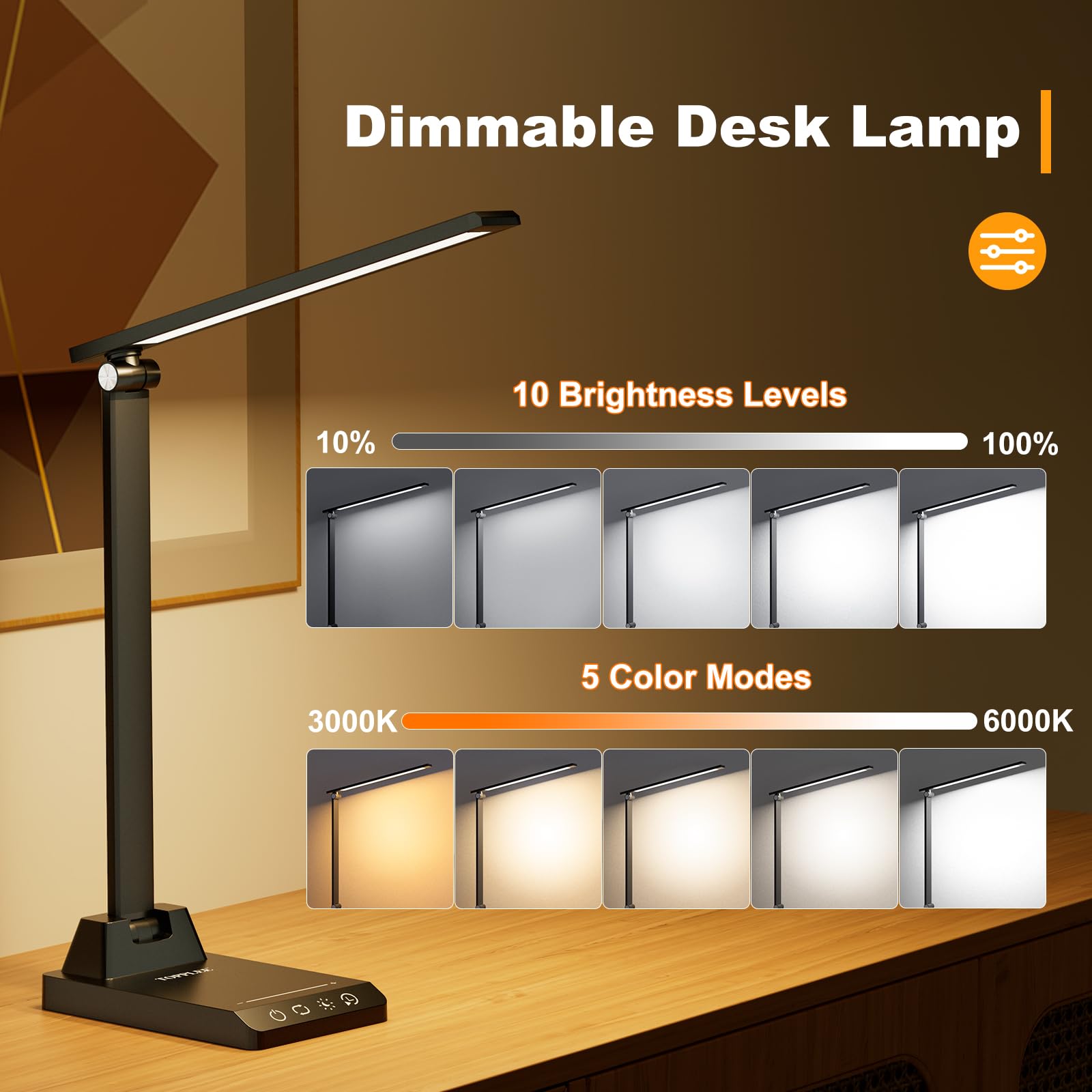 Lampada da Tavolo, Lampada da Scrivania con 2500mAh Batteria, Lampada da Tavolo Senza Fili, 5 Modalità di Luce x 10 Livelli di Luminosità, USB Lampada Scrivania, Timer 30/60min Lampada Led da Tavolo