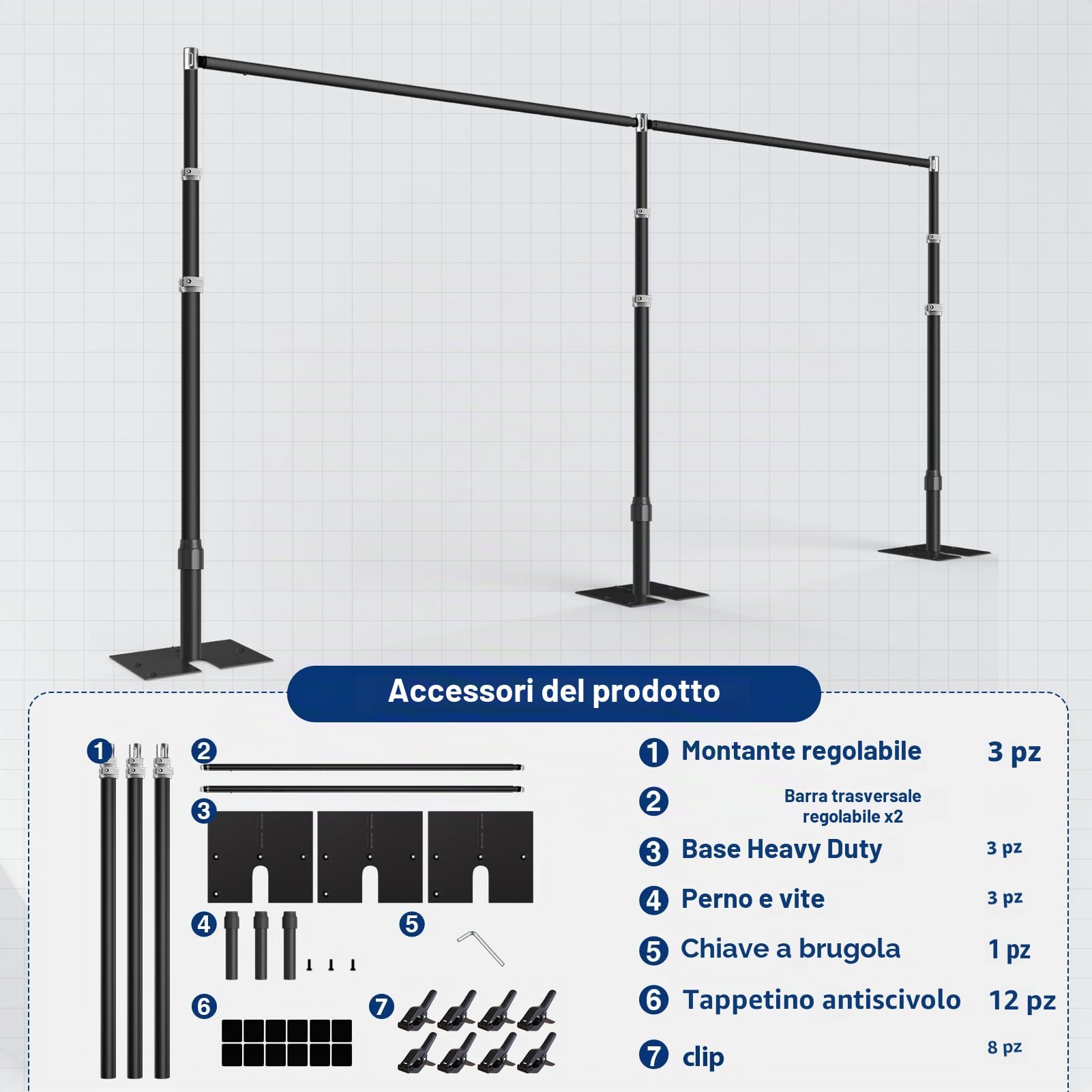 EAMRT Nero Supporto Fondale Fotografico Robust 3x6m,Grande Arco Matrimonio | Regolabile, Studio Fotografia, Compleanno, Festa, Decorazione di Banchetti