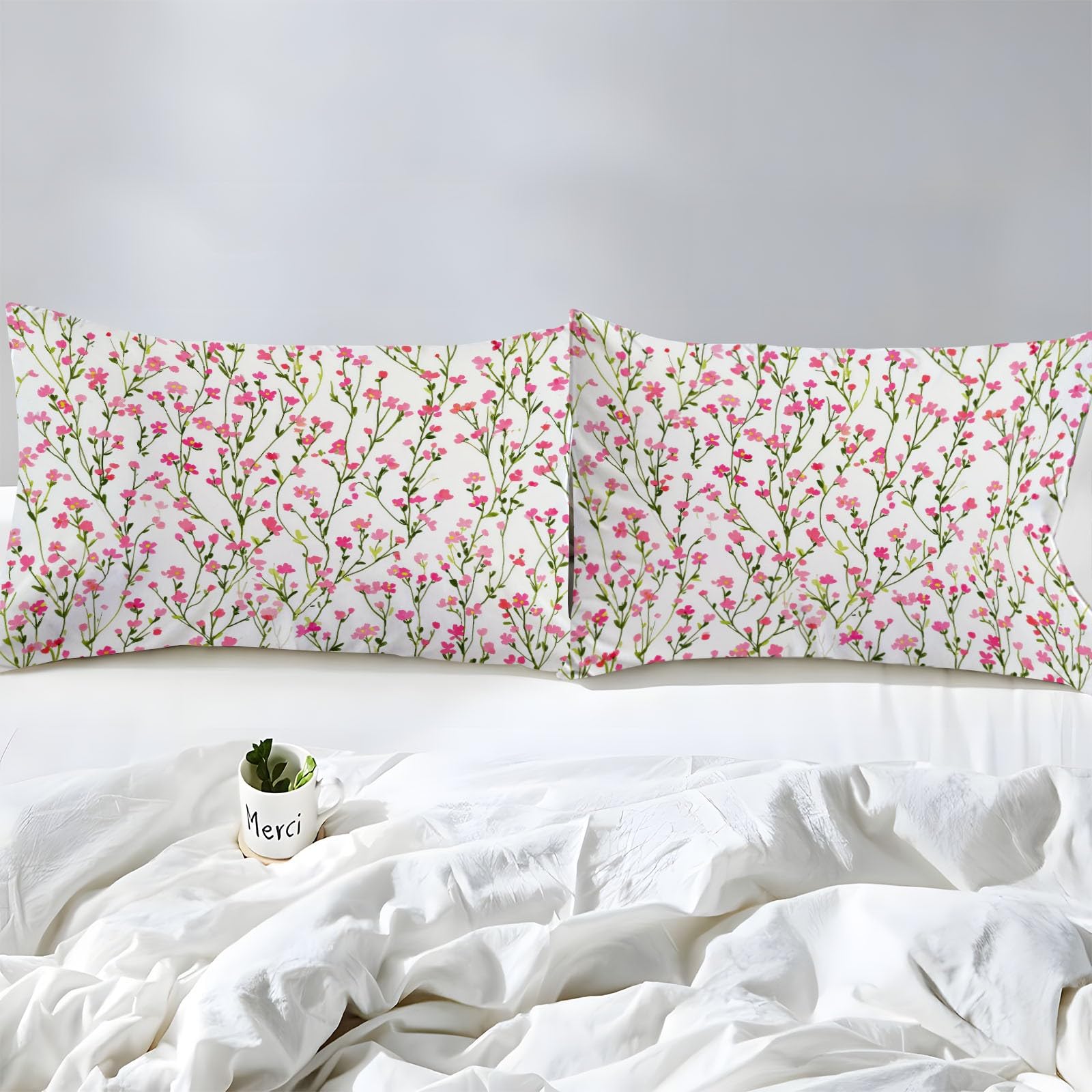 Różowe prześcieradło z gumką 90 x 190 cm szczotkowana mikrofibra, elegancki wzór dzikich różowych kwiatów z elastyczną krawędzią Pokrowiec na wyjmowany materac, pościel do sypialni, pasuje do materacy