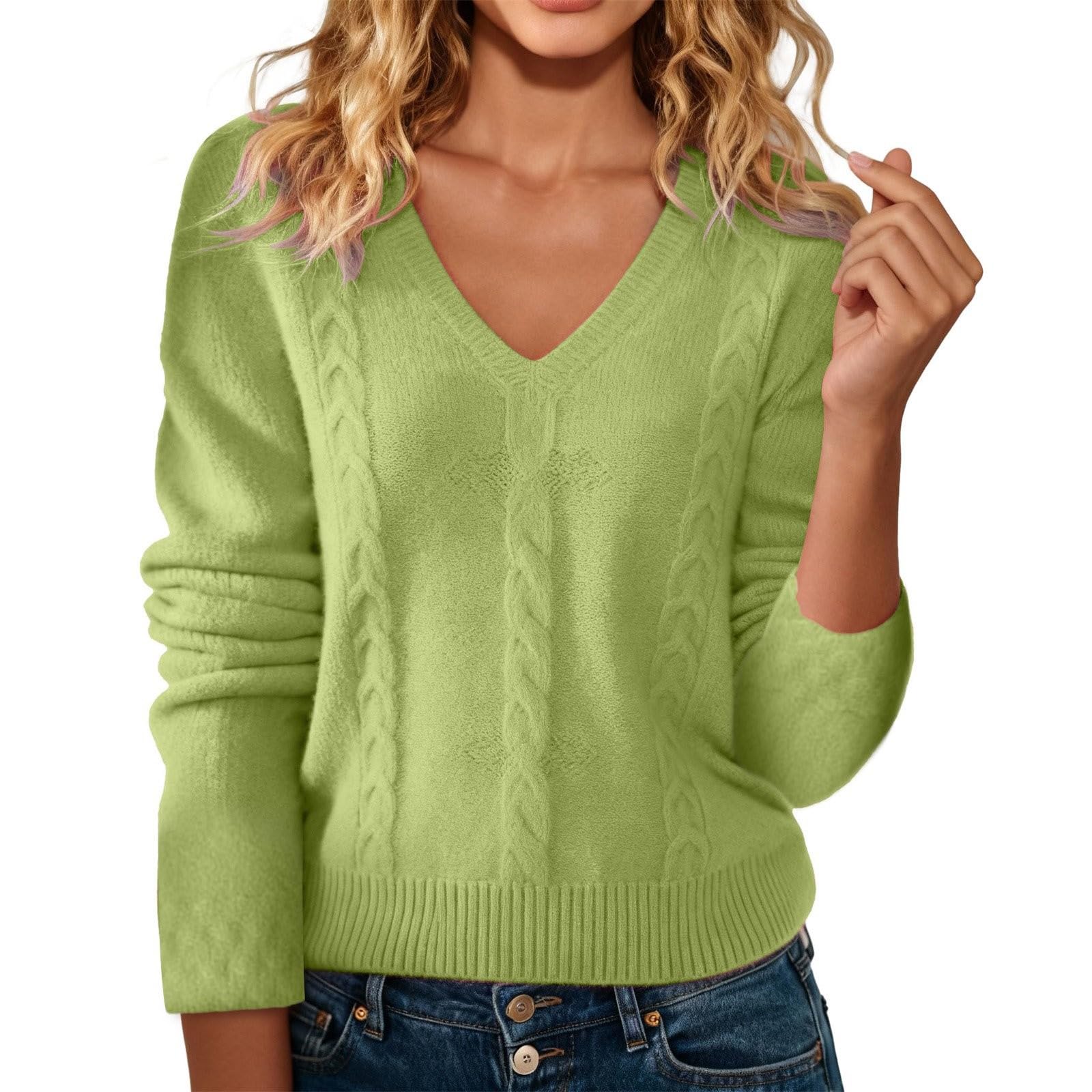 Warm Cashmere Sweaters for Women Long Sleeve V Neck Classic Soft Cute Pullover Sweater Loose Casual Fall Winter