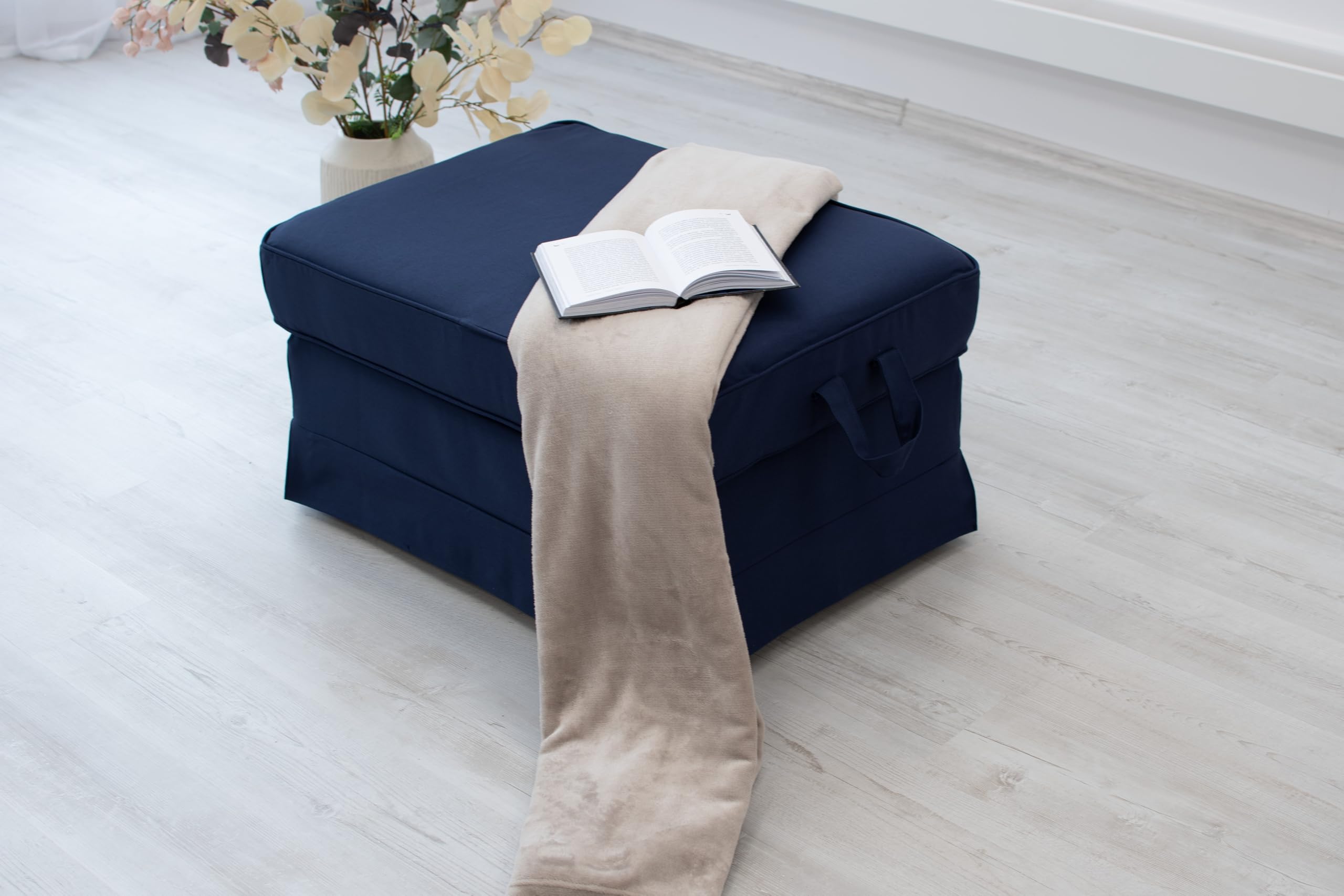 MASTERS OF COVERS Fodera di Ricambio Compatibile con Poggiapiedi IKEA Ektorp - Pouf, Sgabello Copri, 82 x 62 x 44 cm (Blu, Cotone)