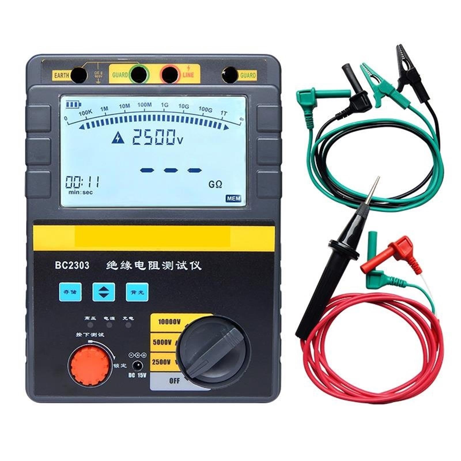 BC2303 Megóhmetro Digital Probador de Resistencia de Aislamiento Kit AC/DC Doble propósito 10000V/10KV Protección IP67