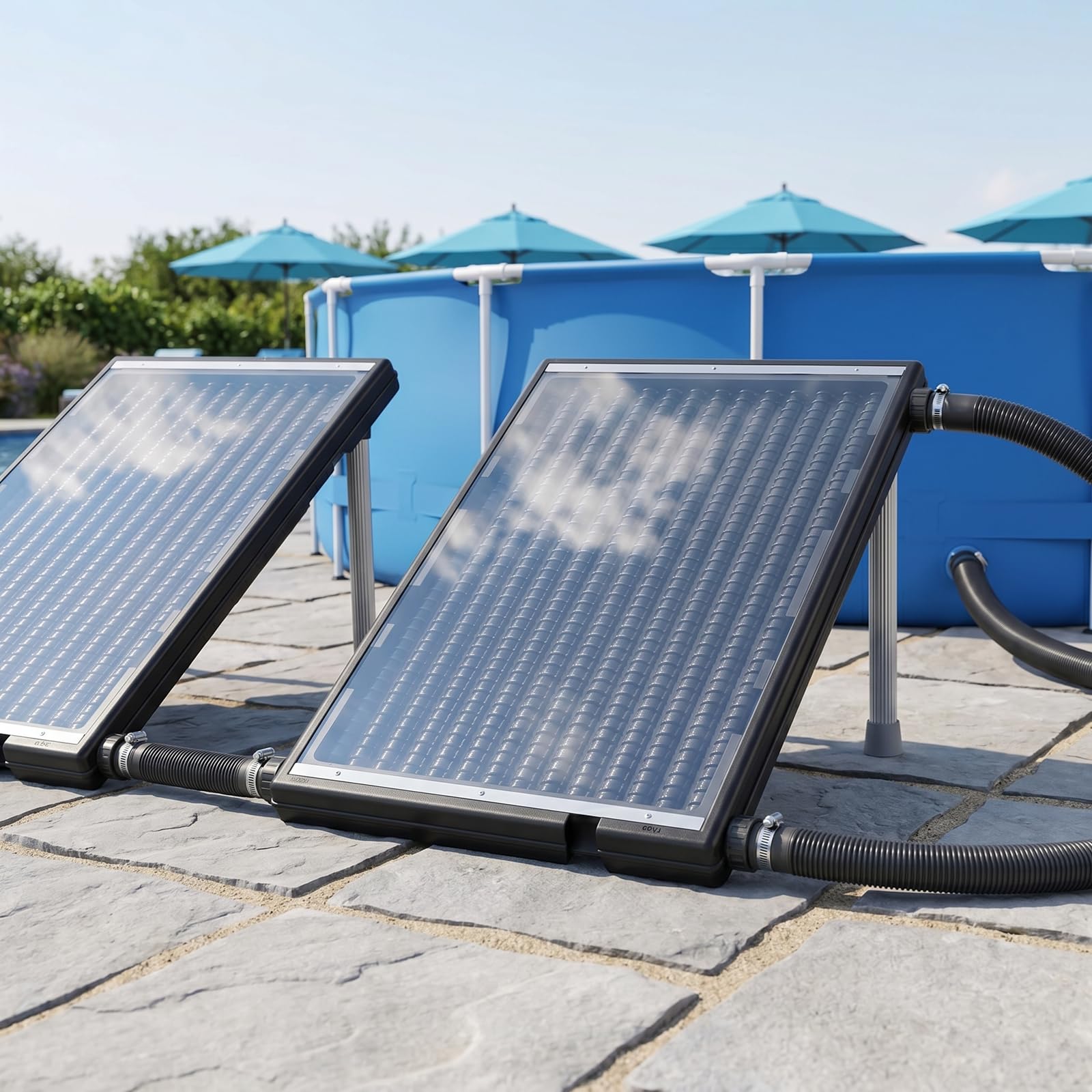 Riscaldamento solare per piscina, modello dritto, regolabile in altezza, pannello solare da 15 l con accessori, piastra riscaldante solare resistente ai raggi UV, per piscine fuori terra e